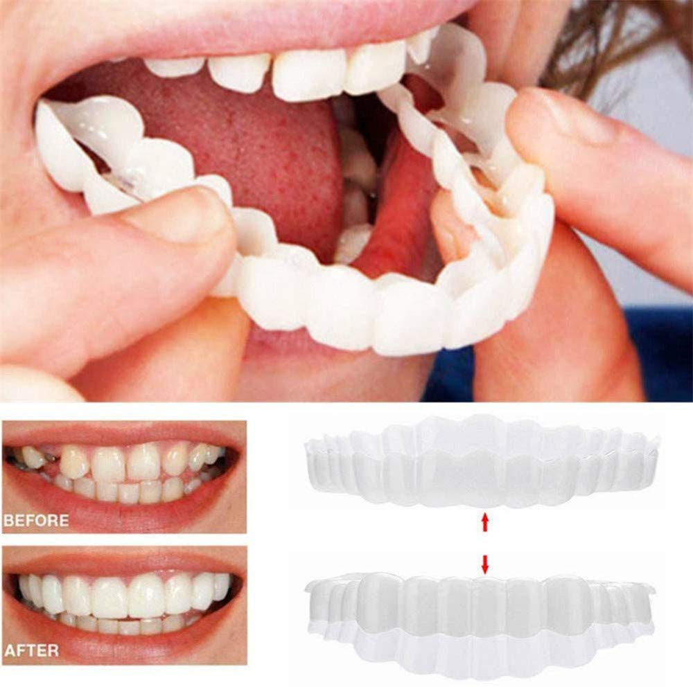Temporary Denture Reusable Adult Snap on Perfect Smile Top And Bottom Teeth To Whitening Denture Fit Flex Cosmetic Teeth Comfortable Veneer Cover Dental Care,TOP+BOTTOM