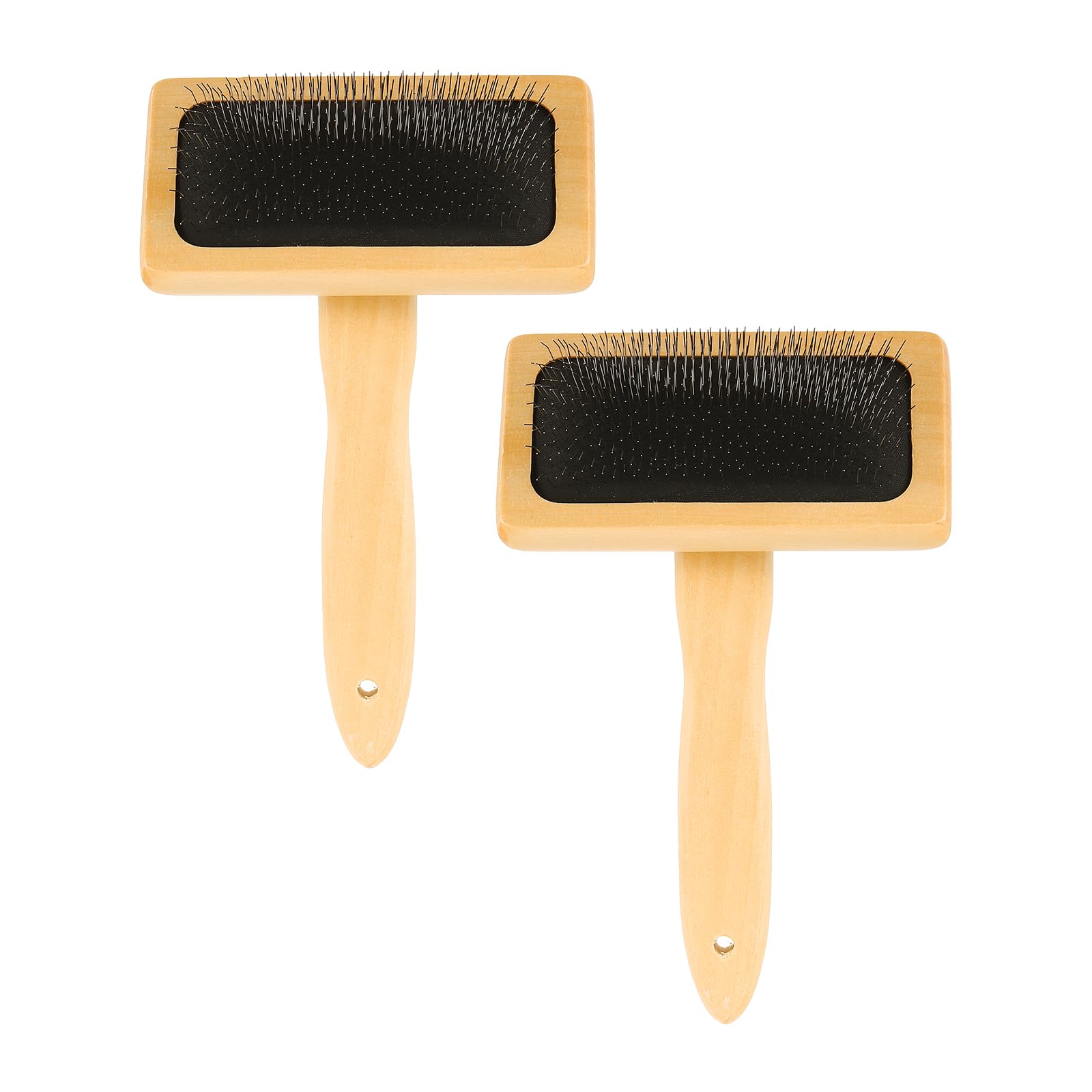 sourcing map 2 Pcs Wool Carder, Hand Carding Brush 2 Medium Wooden Pet Grooming Tool for Needle Felting Pet Grooming Weaving Craft Supplies, Black, Wood Color