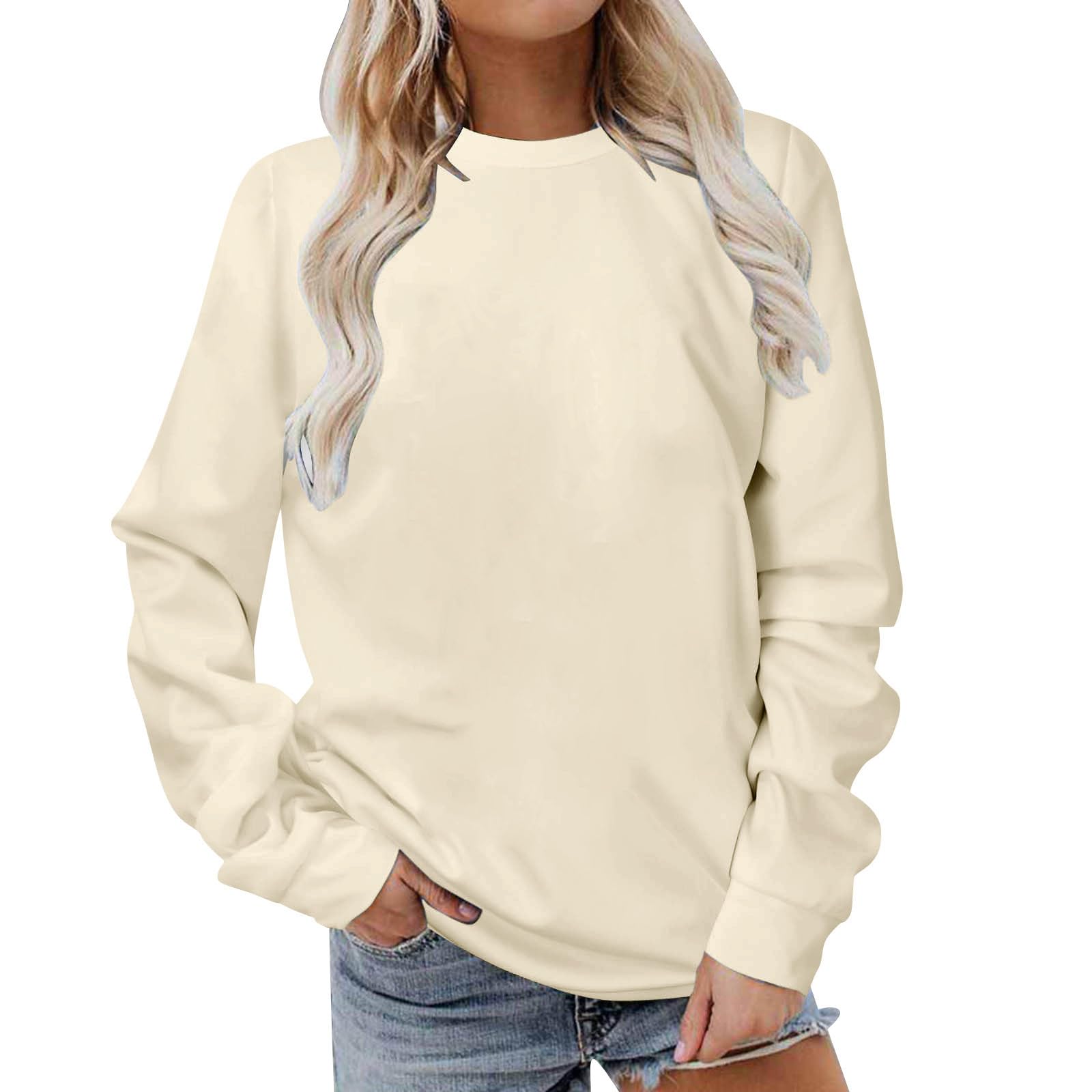 LUSHAasd Sweatshirts for Women UK Clearance 2024 Fashion Long Sleeve Tops Loose Fit Blouse Crew Neck Pullover Tops Comfy Jumper Shirts Ladies Elegant Fall Winter Going Out Top