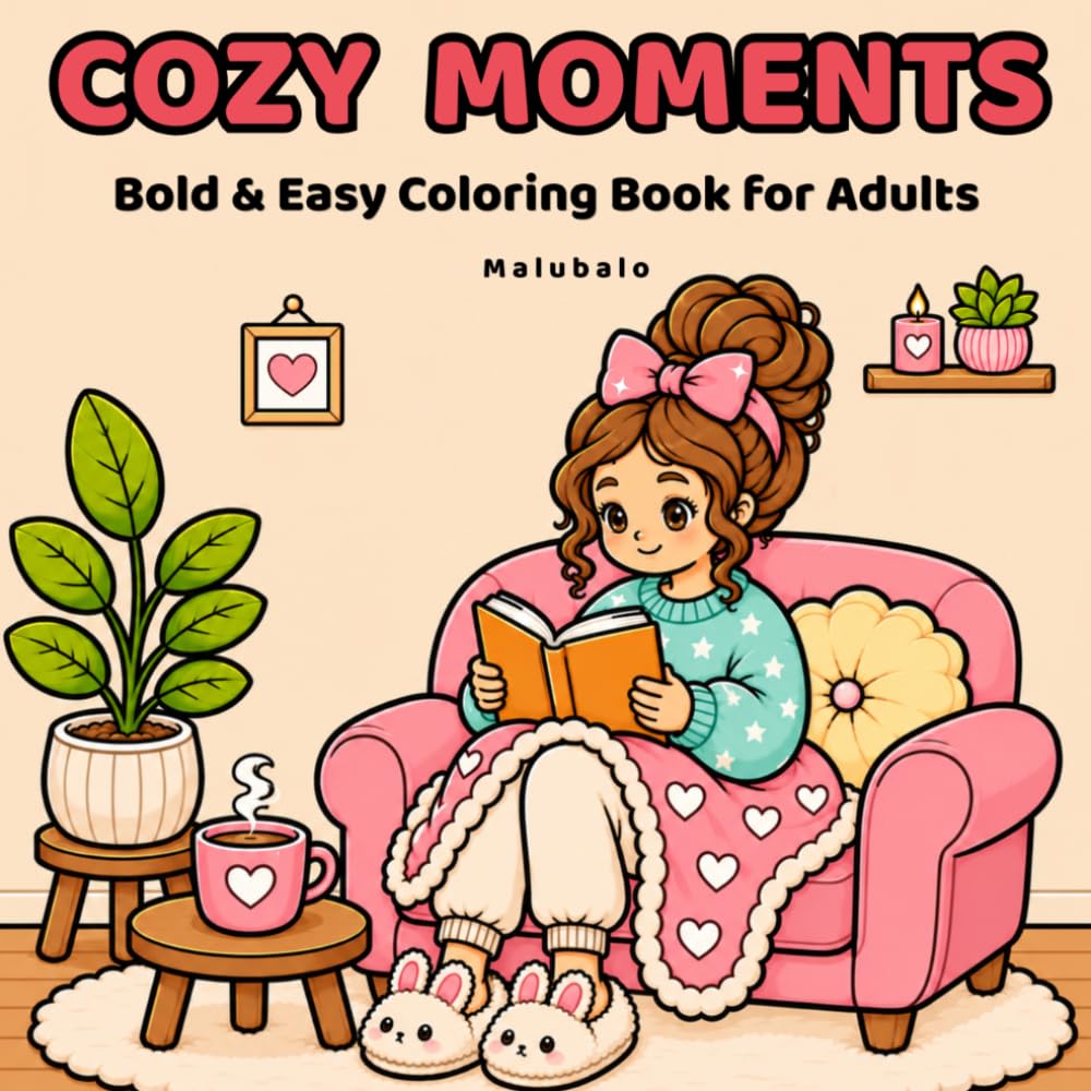 Cozy Moments Coloring Book for Adults: Bold and Easy Relaxing Pages with Cute Daily Life Scenes for Stress Relief