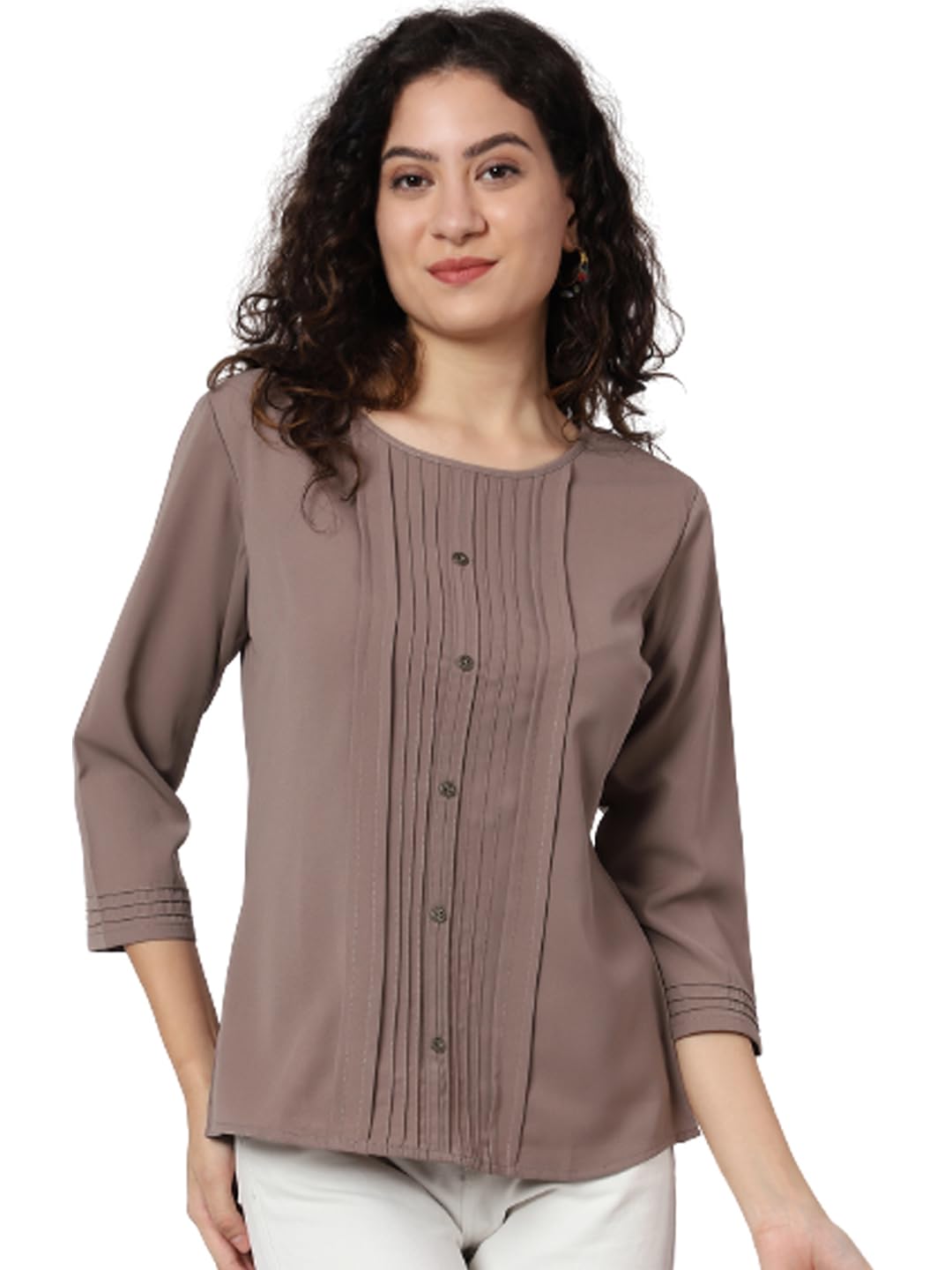 PRETTIFY Women's Regular Fit Solid Western Top | Casual 3/4 Sleeve Tops for Girls