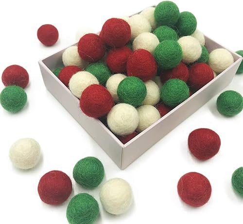 Miniatura 2 de Bolas de fieltro de Navidad, color rojo, verde, blanco, 80 unidades, 0.8 in, para bricolaje, pompón, guirnalda de bolas de lana