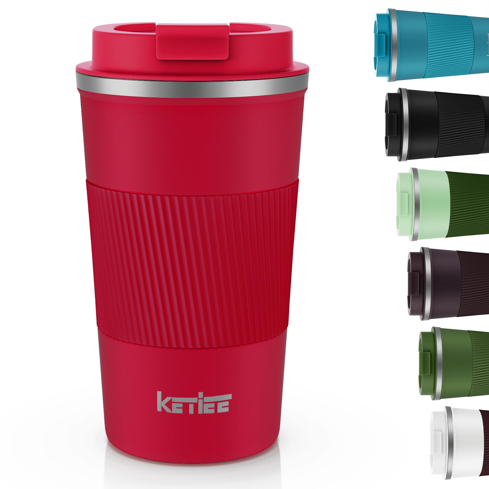 KETIEE Travel Coffee Mug Spill Proof 12oz, Insulated Travel Mug to Go, Reusable Coffee Cup with Seal Lid, Vacuum Stainless Steel Tumbler for Hot/Cold Drinks (Red)