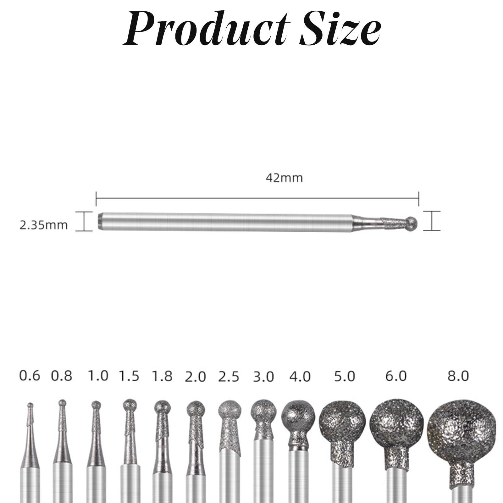 12Pcs Diamond Burr Set Ball Sphere Head Engraving Bits 0.5MM-8MM for Woodworking Metal Carving Drilling Polishing DIY Rotary Tools - Image 2