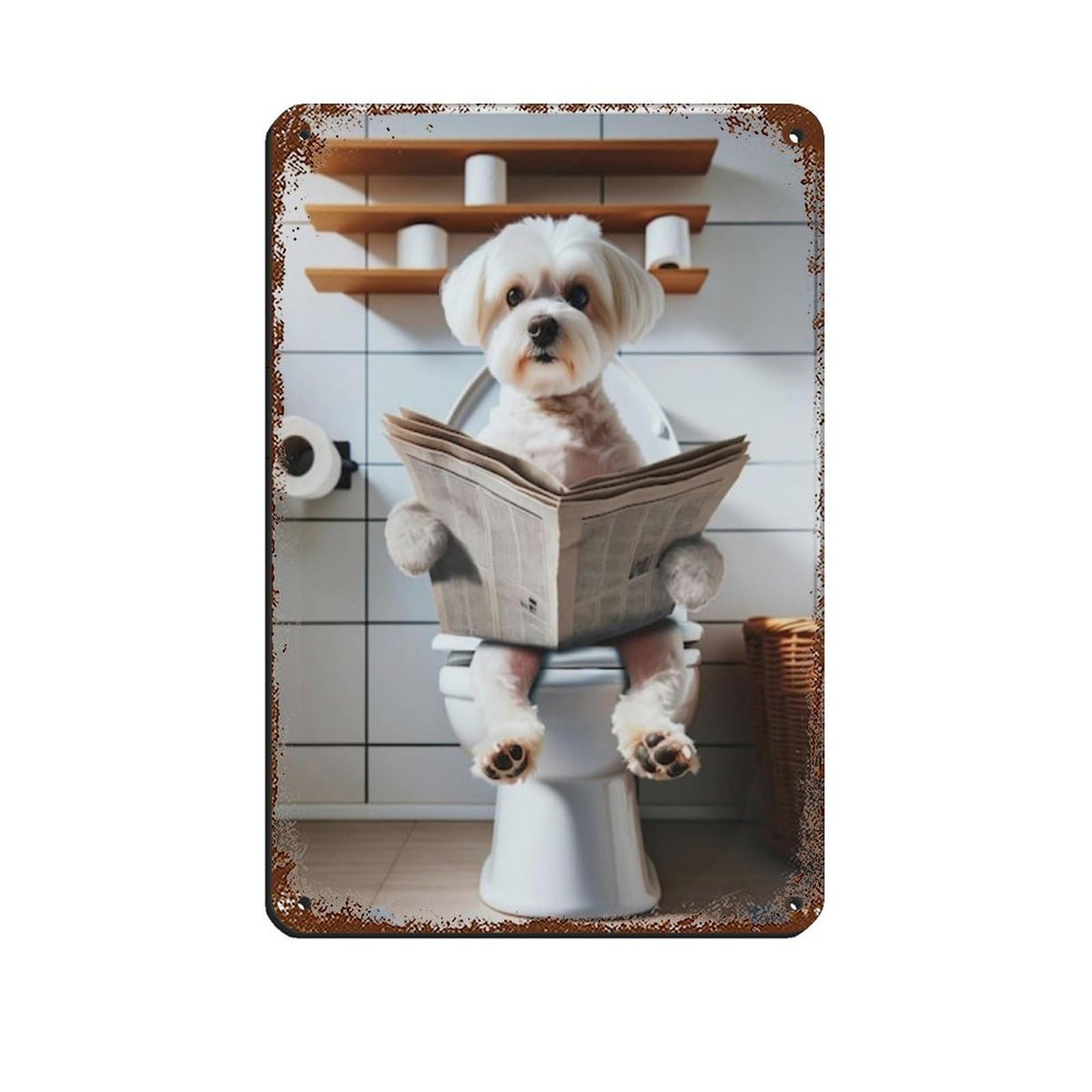 Lxwnze 20L X 30W Cm Maltese Terrier, Funny Bathroom Decor Retro Poster Metal Tin Sign Chic Art Retro Iron Painting Bar People Cave Cafe Family Garage Poster Wall Decoration 8X12inch(20X30cm)