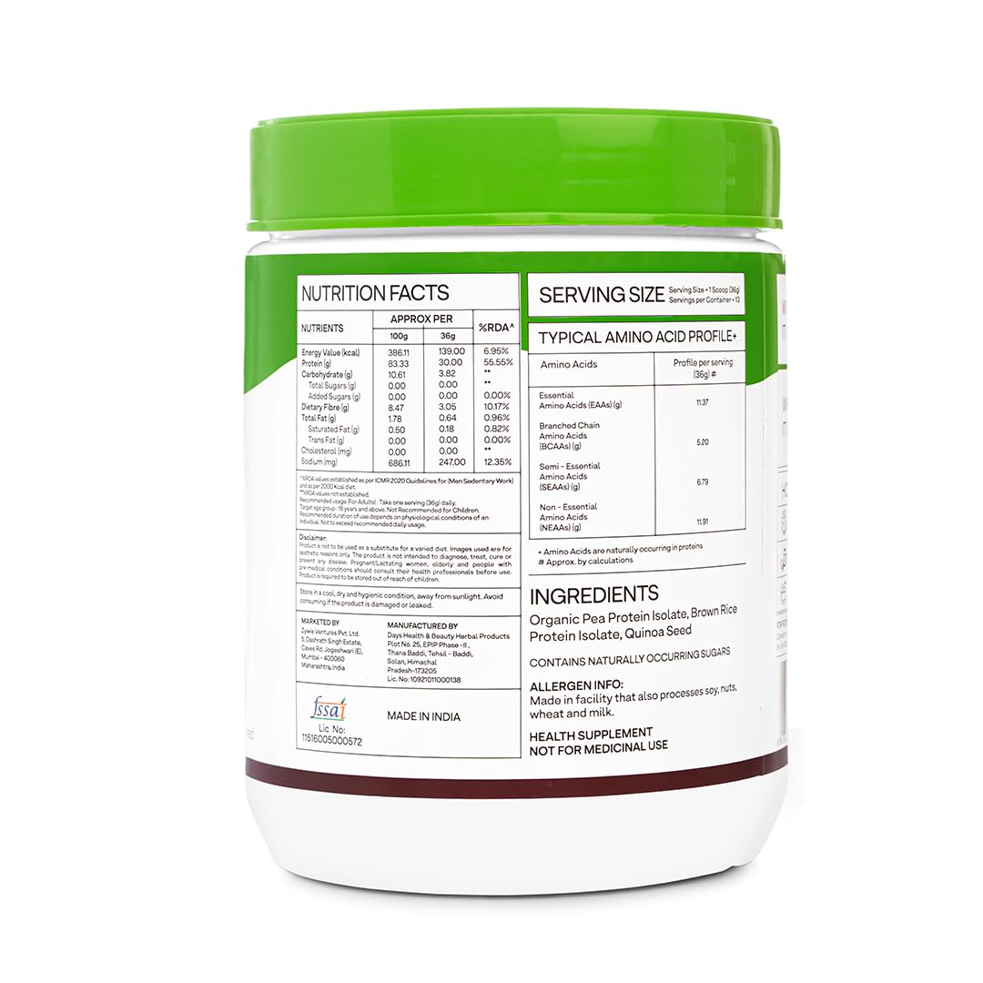 OZiva Organic Plant Protein for Everyday Fitness | 30g Protein - Pea Isolate | Complete Plant Protein Powder | No Added Sugar, Certified Clean & Vegan (Unflavoured, 500 gms shaker) - Image 9 thumbnail