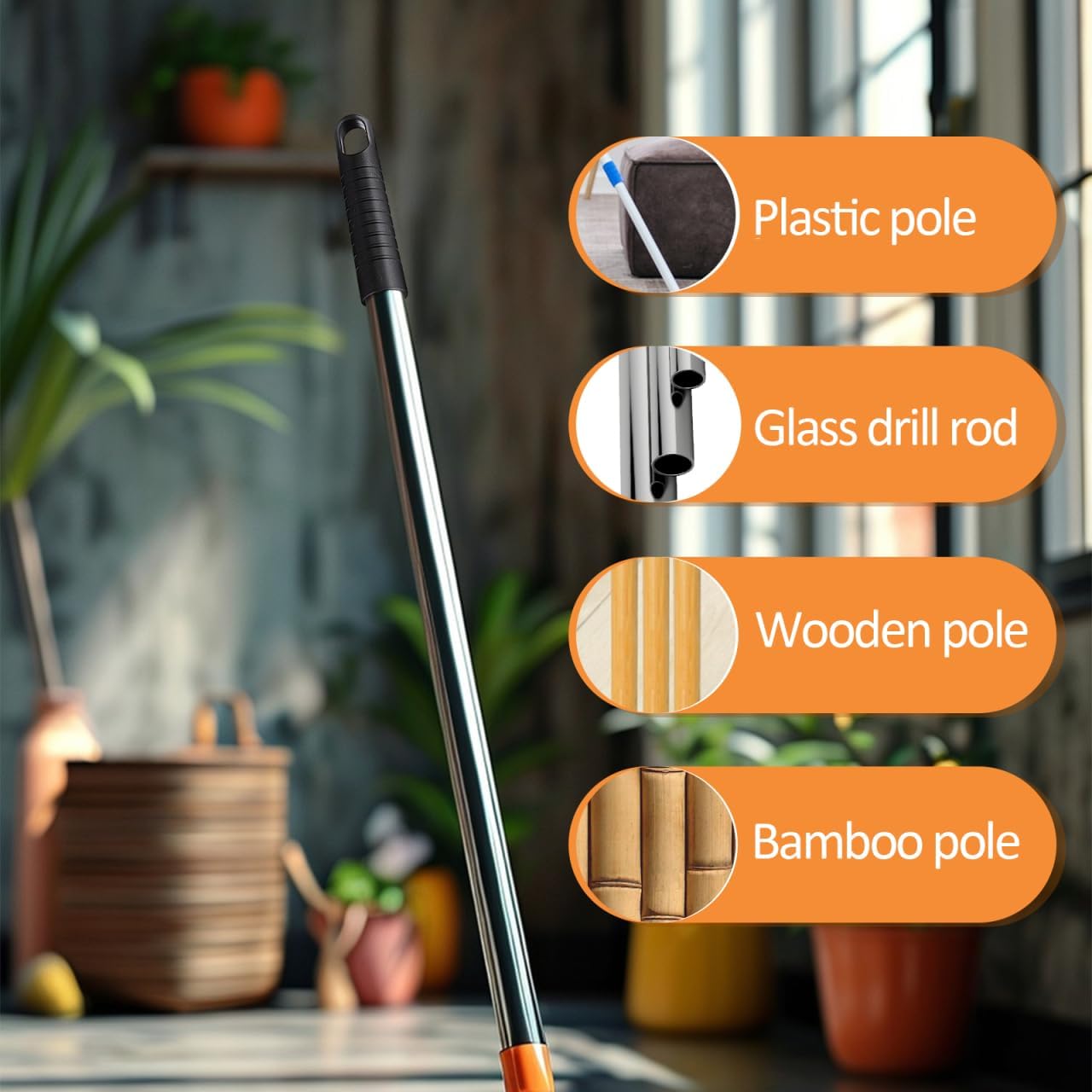 STOBAZA 25mm Mop Handle End Cap 6Pcs Replacement Broom Handle Cap with Hanging Hole, 1mm Thick Black Plastic Sleeve for 25 mm Poles, Clip-On Broom Stick Cover, No-Tool Install