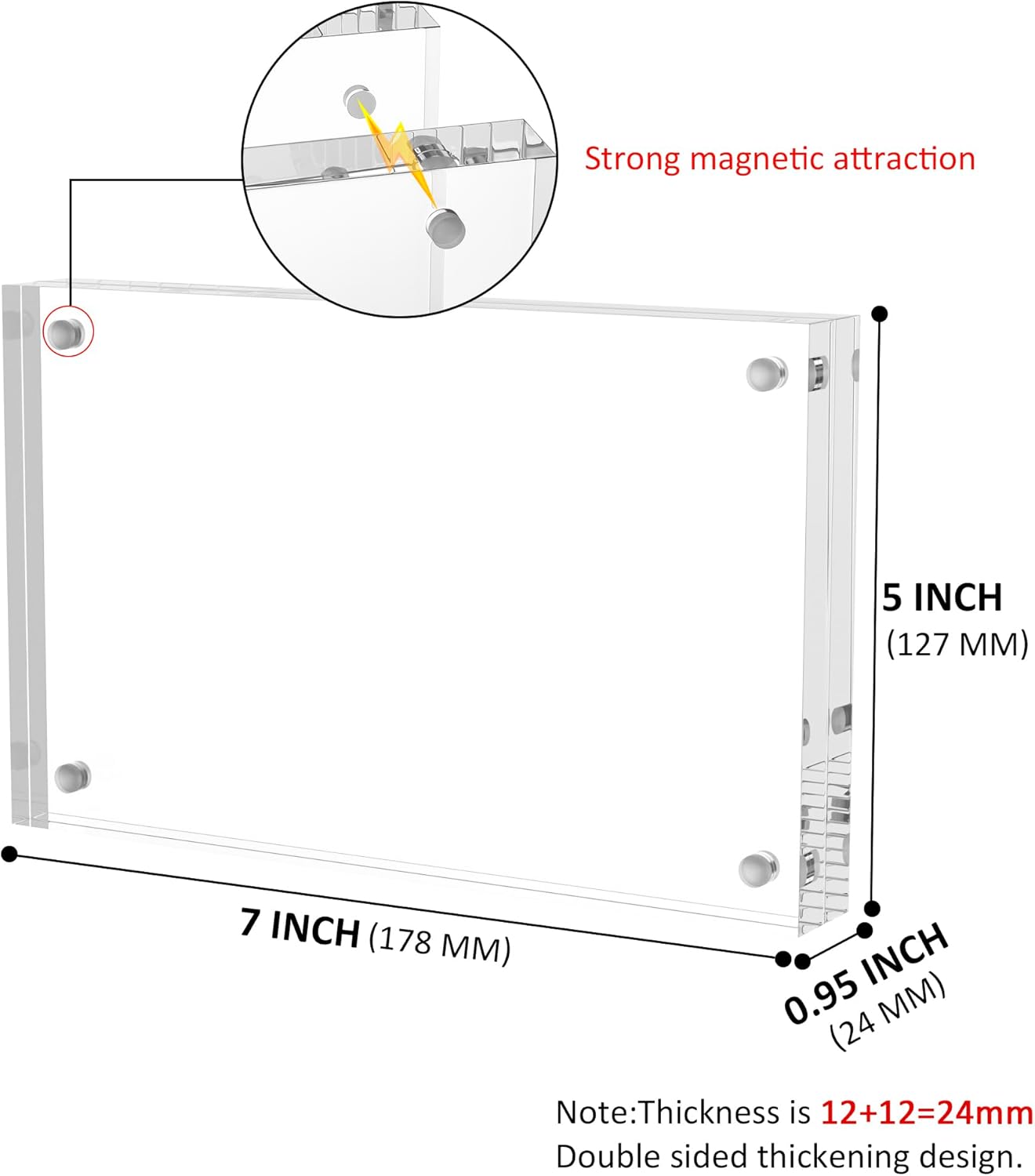 4 Pack Acrylic Picture Frames 5x7 Free Standing, Clear Crystal Double Side Magnetic Picture Frame, Office Desktop Lucite Photo Frame for Booth Display, Brand Advertiser