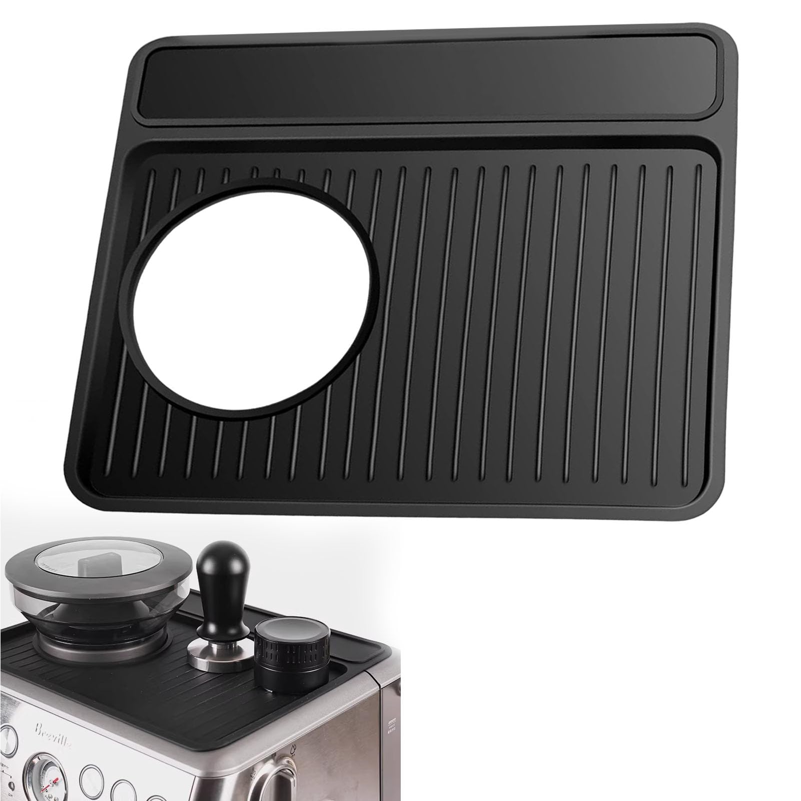 Coffee Machine Mat for Sage 875/880 Barista Express Touch Silicone Non-Slip Tamping Espresso Mat Anti-Scratch Reusable Waterproof Heat Resistant Top Pad Tamping Station Coffee Machine Accessories