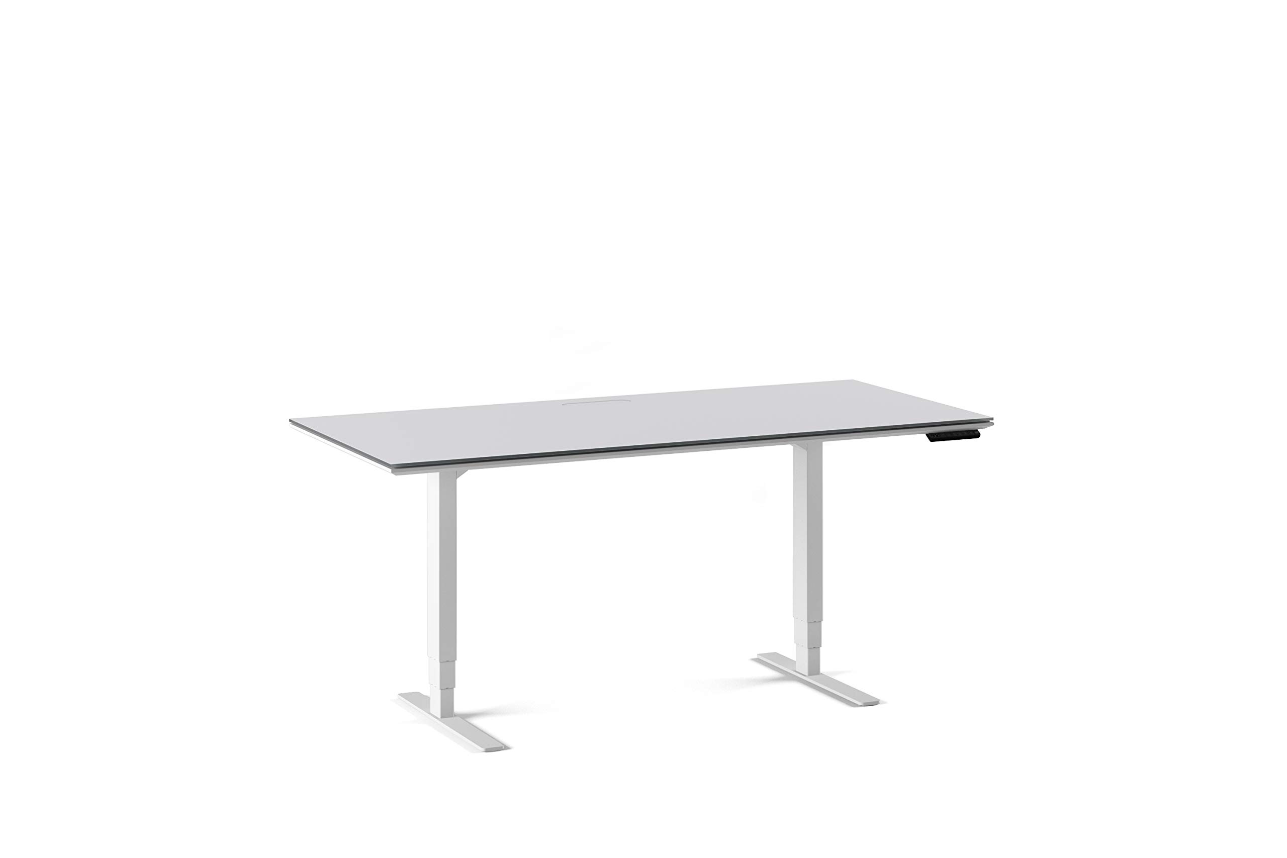 BDI Centro Lift Standing Desk (66” x 30” top), Satin White/Gray Glass