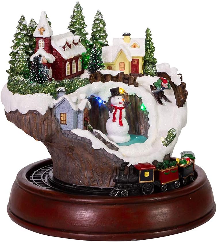 Kurt S. Adler 7.5-Inch Battery-Operated LED Musical Village and Train Table Piece, Multi