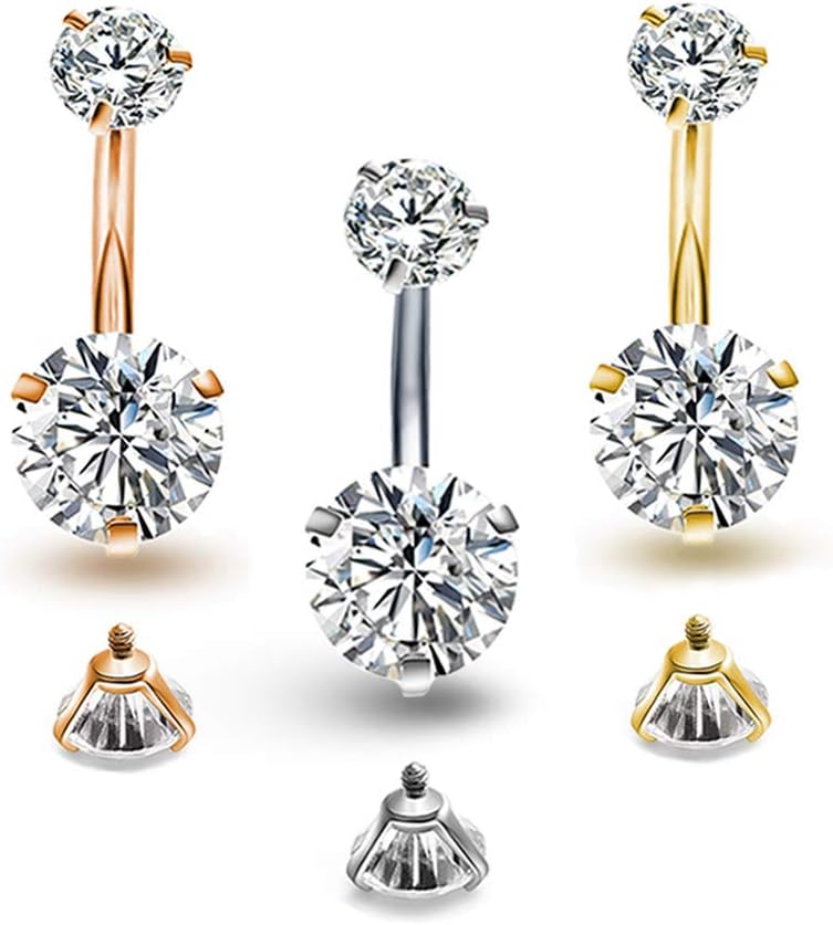 Belly Button Rings Round Cubic Zirconia Navel Barbell Stud Body Piercing