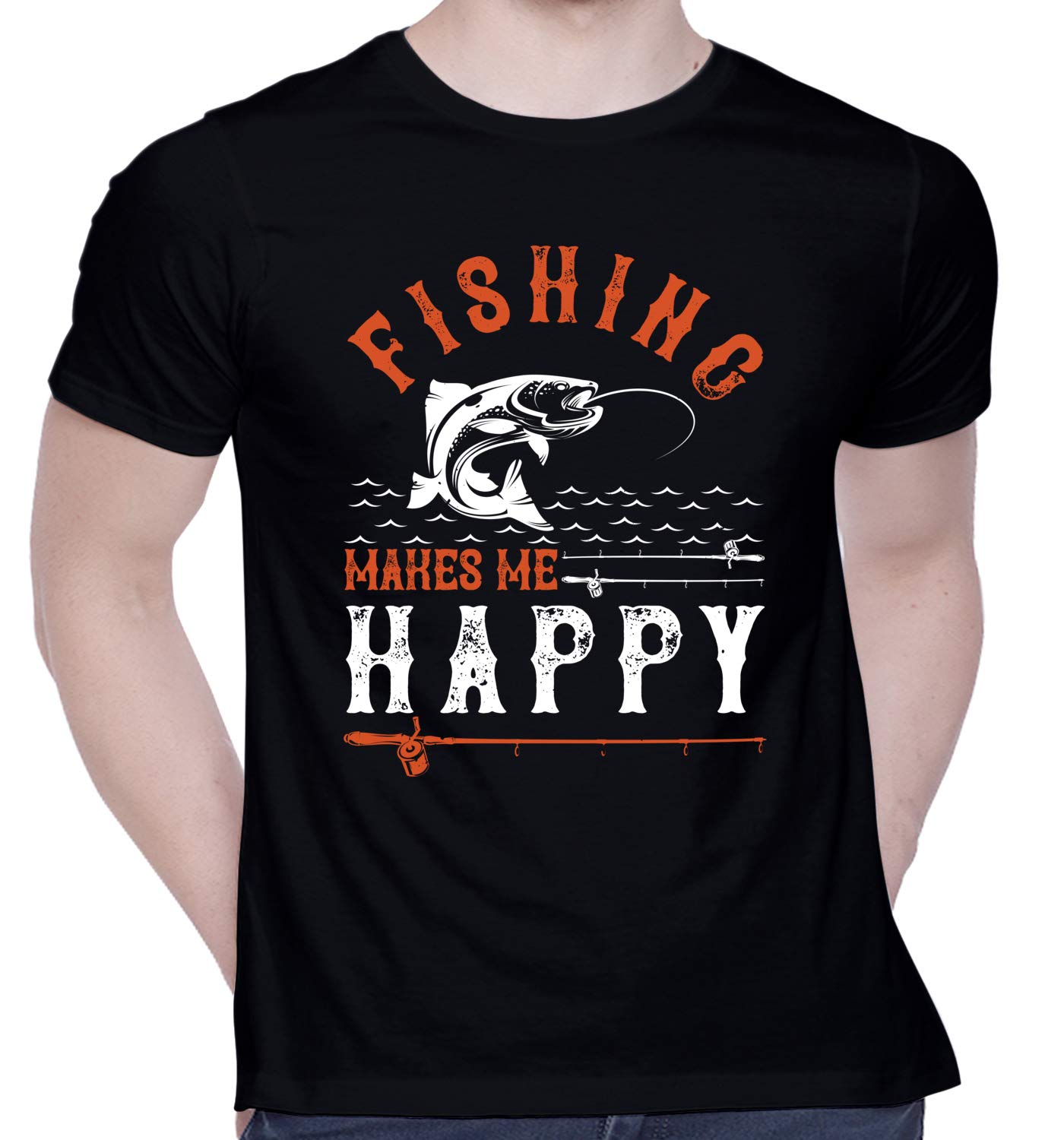 CreativiTGraphic Printed T-Shirt for Unisex Fishing Makes me Happy Tshirt | Casual Half Sleeve Round Neck T-Shirt | 100% Cotton | D00443-2146