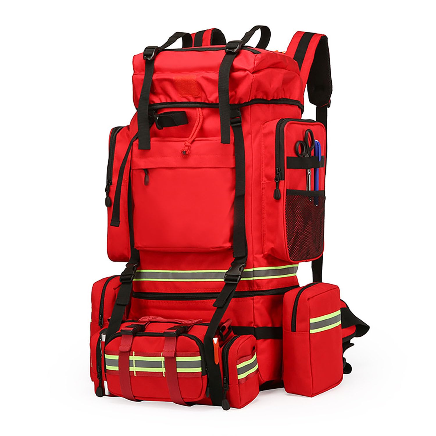 Erste-Hilfe-Set Trolley – Wasserdichter medizinischer Rucksack mit mehreren Taschen, Aktivitätspackungen und verstellbarer Länge, reflektierender Streifen für Profis und Outdoor, Rot B