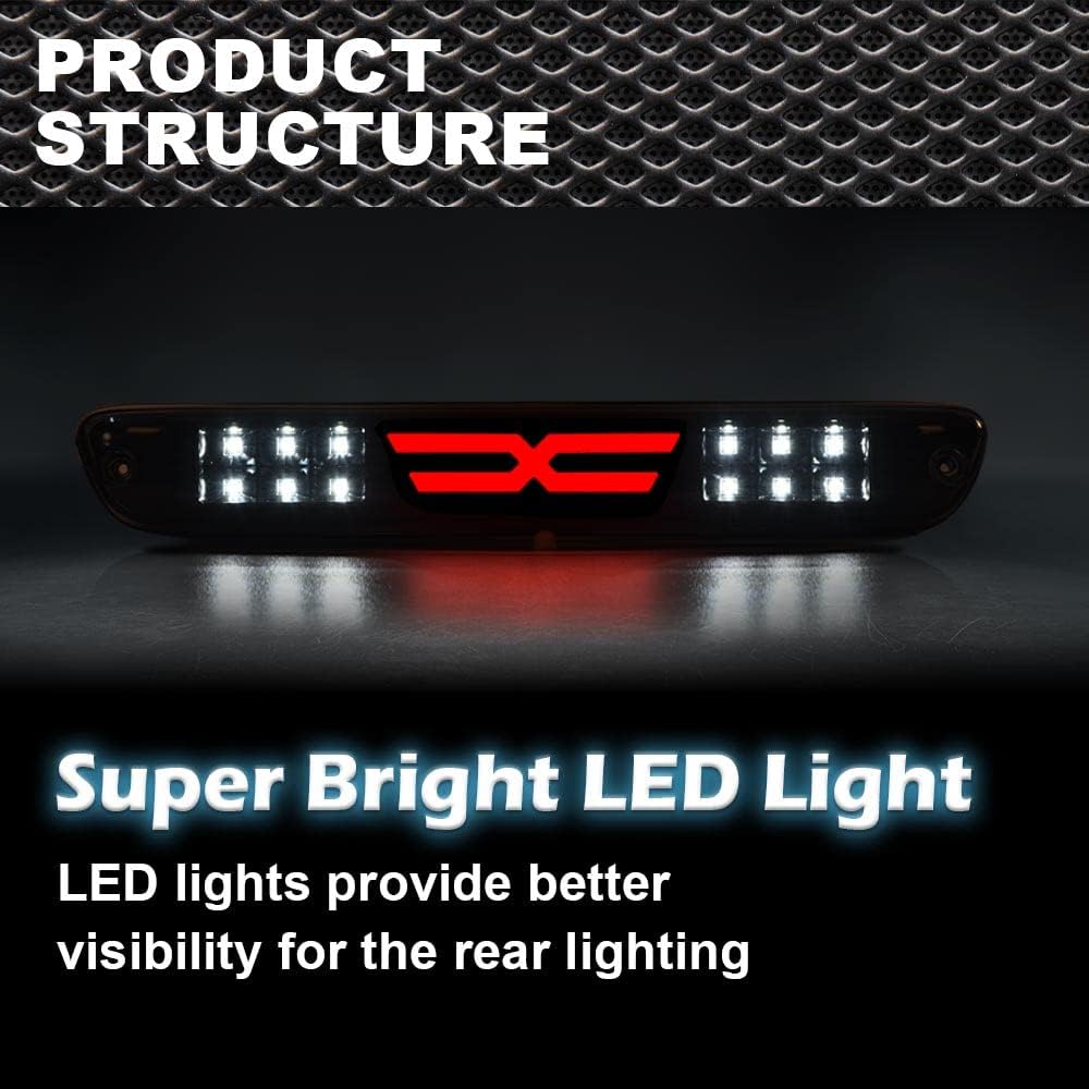 CNNELL LED 3rd Third Brake Light Type X Compatible with Chevy Colorado/GMC Canyon 2004-2012, Compatible with Isuzu I-Series 2006-2008 Rear Clear lens Black Bottoms，15286505, 25971002, 25821852