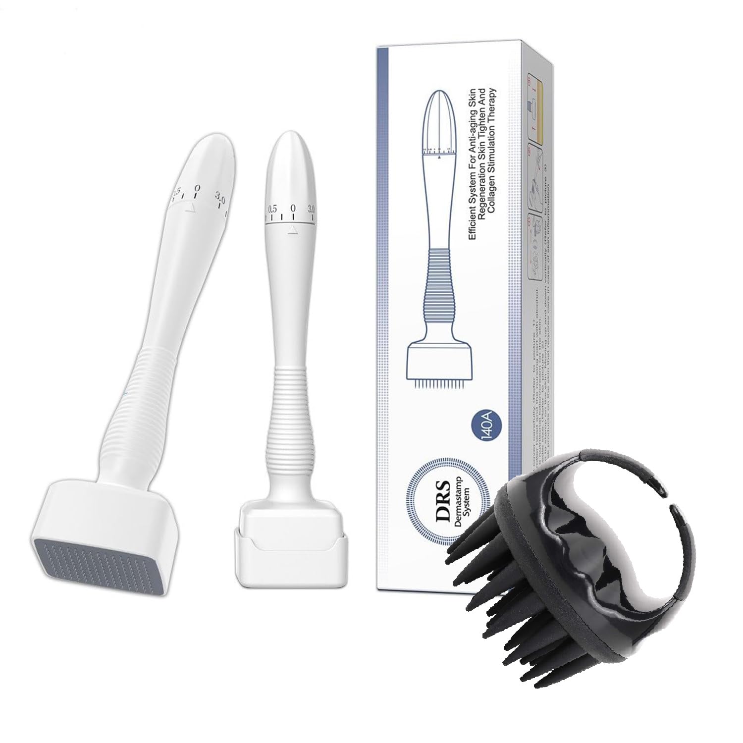 Derma Stamp Adjustable Pen 100 a Titanium Micro Needles 0mm - 3mm, With Hair Scalp Massager Professional Microneedling Pen for Skin Repair, Body, Face, Hair & Beard Growth Hair Scalp Massager With Soft Silicone Bristles