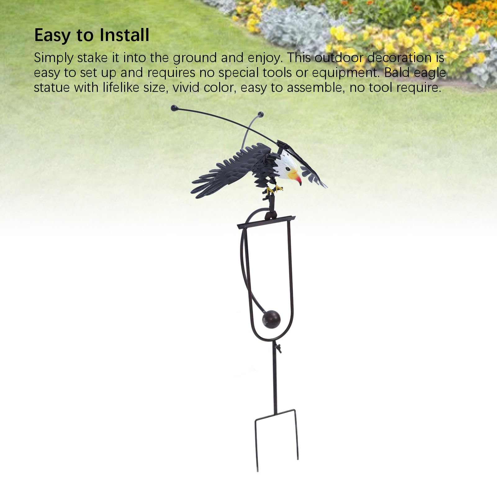 Bald Eagle Garden Stake, 3D Wind Rocker Flying Bird Rzeźba Metalowa Ornament dla Ogrodów Patio