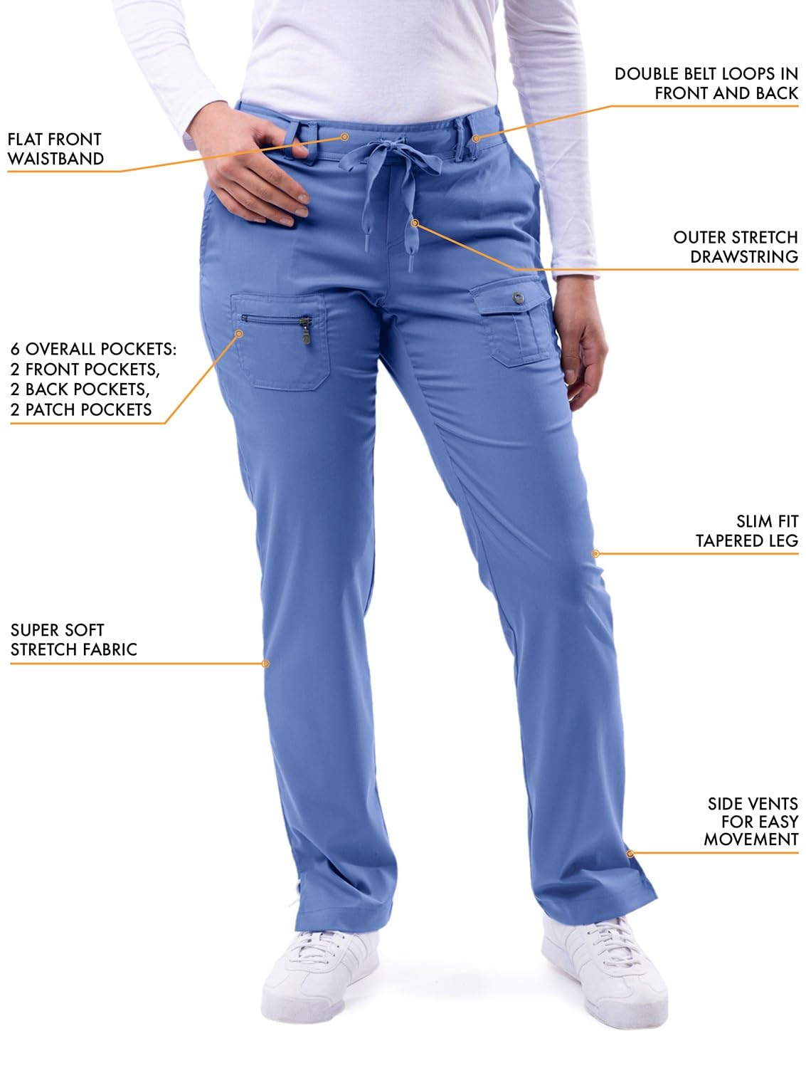 Adar Pro Damskie Kittel - Medyczne spodnie do jogi Skinny - P4100P - Ceil Blue - 3X
