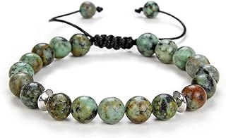 سوار بمقاس قابل للتعديل بتصميم مضفر ومعقود ومطعم بخرزات من حجر المالا الطبيعي تعمل على تخفيف التوتر للرجال والنساء