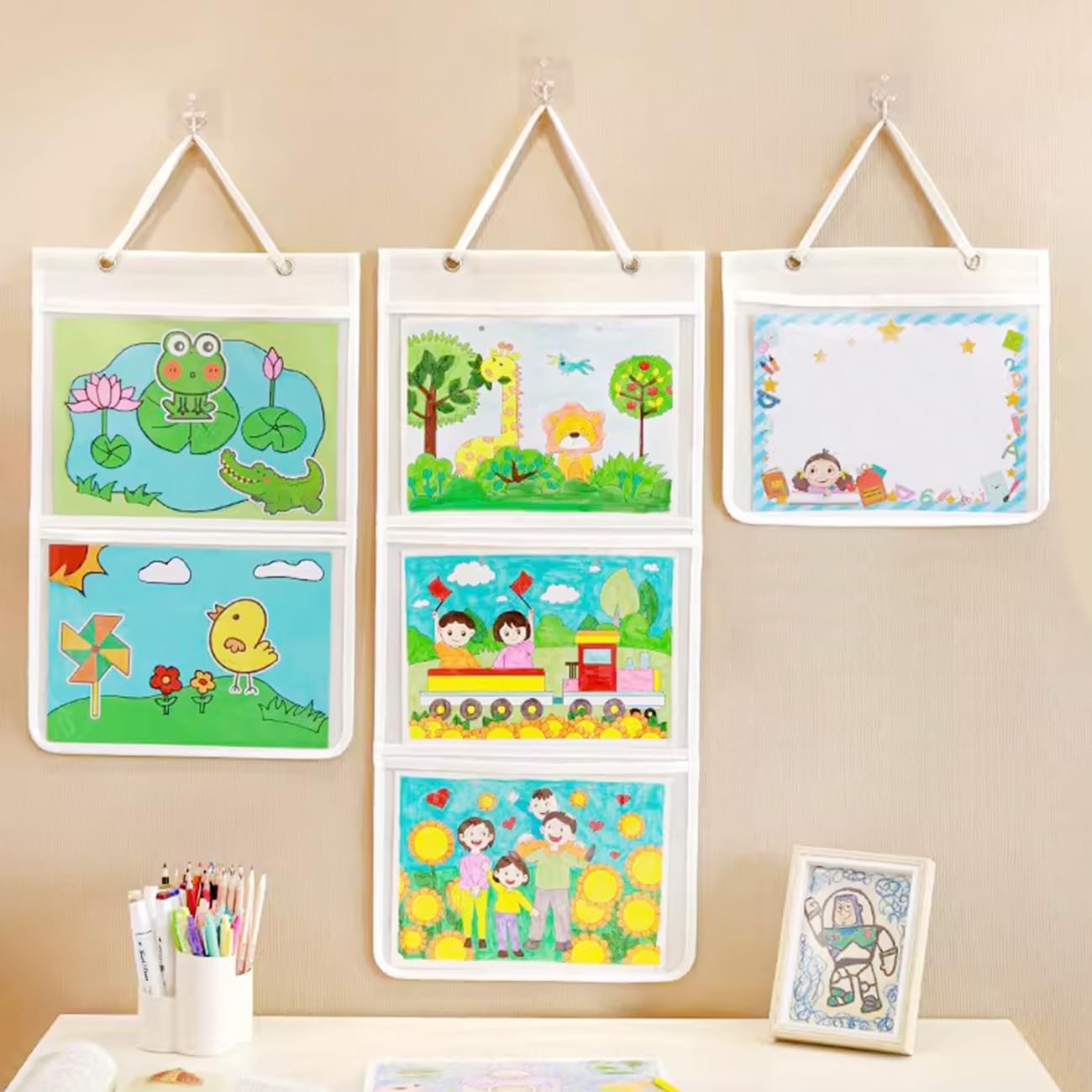 OLizee® Hängender Kinder-Kunstwerk-Rahmen für Kinder, Kunstwerke, Aufbewahrung, Organizer, Kinder, Kunstwerke, Displayrahmen für Gemälde, Zeichnungen, Zertifikate, Auszeichnungen, doppelt Küche, Haushalt & Wohnen