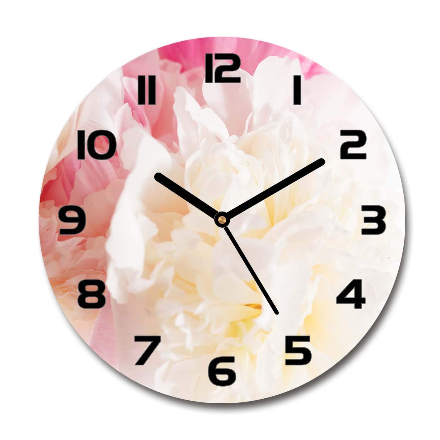 Horloge d'impression sur verre securite Tulup 60x60cm decoration florale pivoine