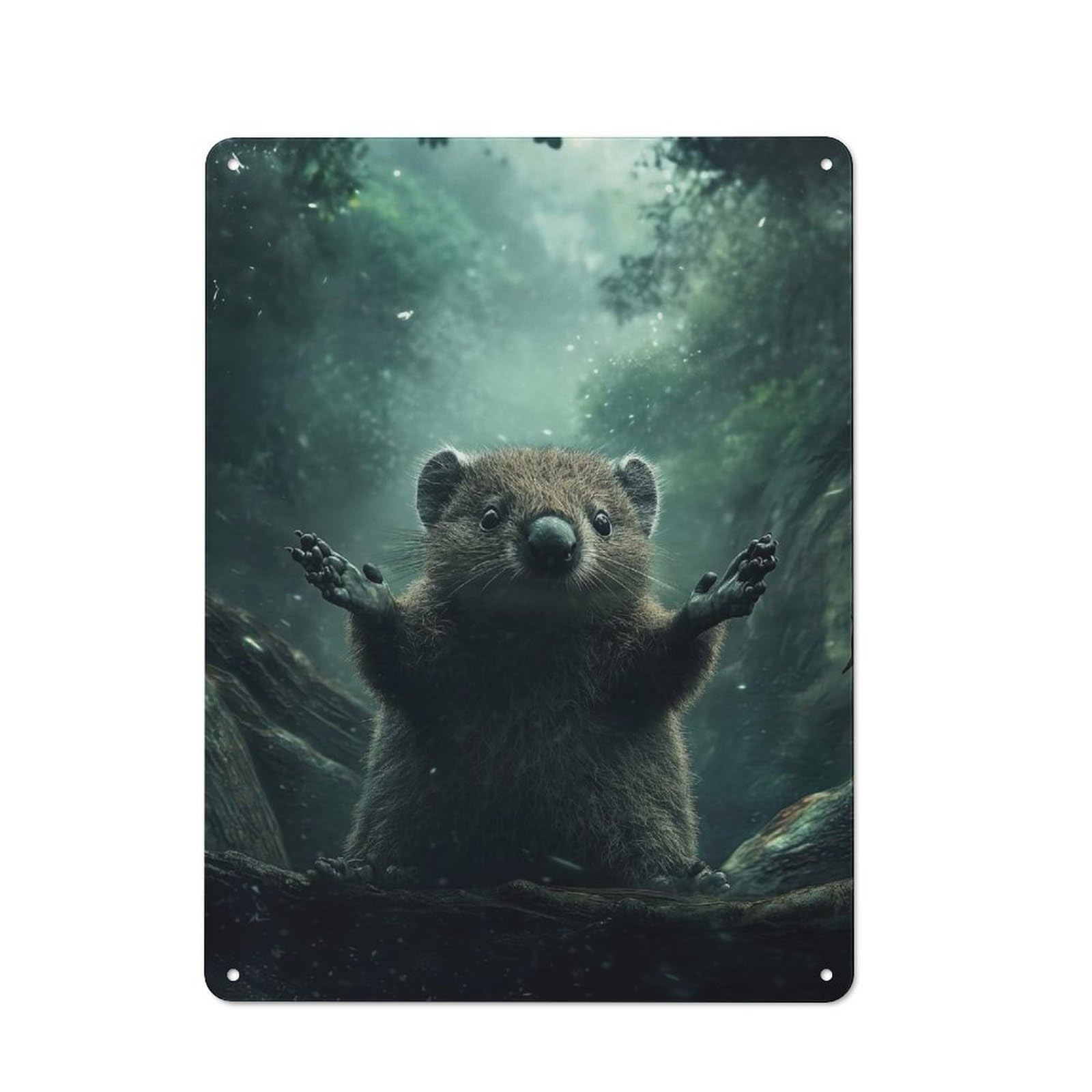 Junmoney Style-18 Curious Forest Creature Creative Metal Wall Decor 40X30cm, Decorative Metal Sign For Office, Study, Studio Or Hallway