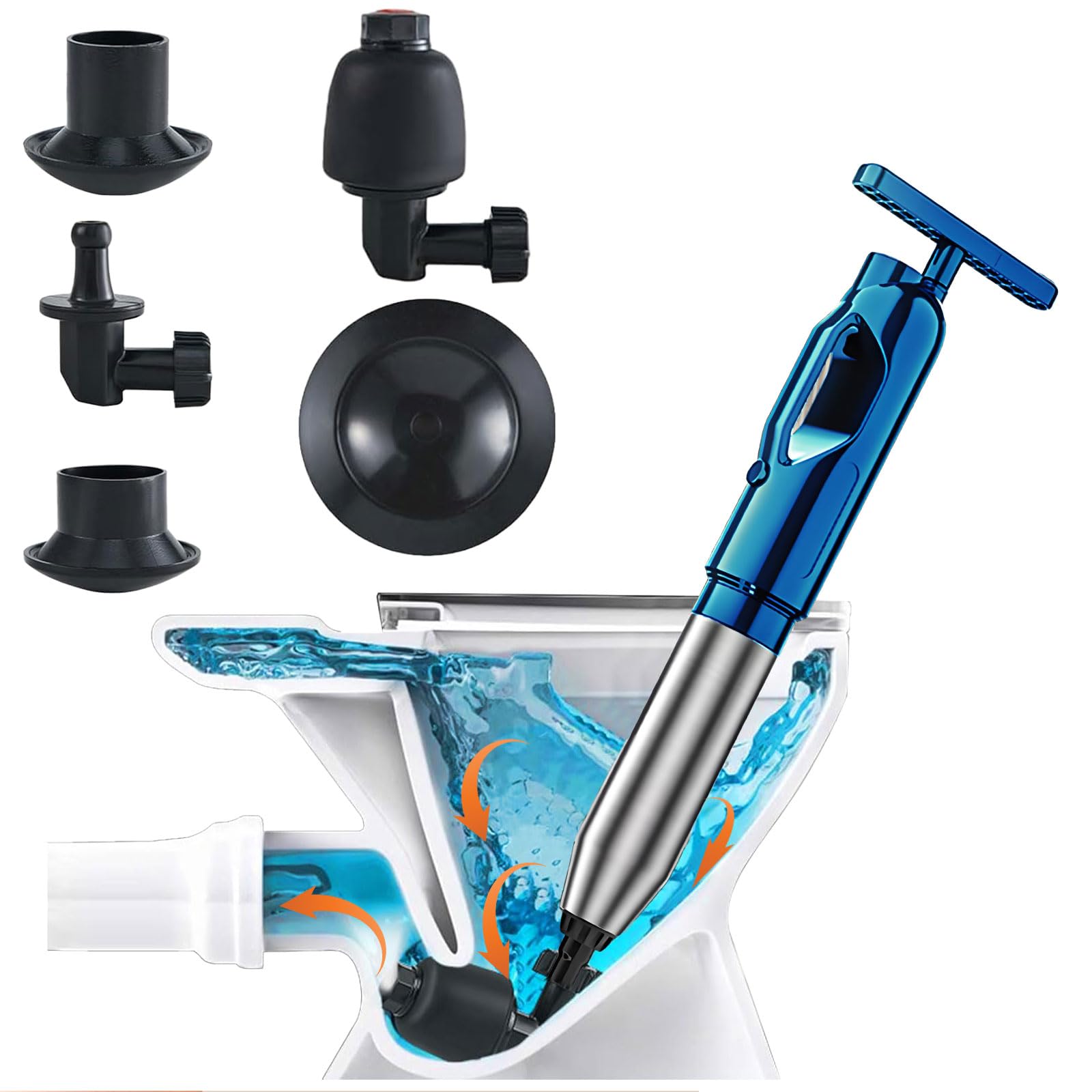 Abflussreiniger Pumpe mit Luftkompression und Luftdruckanzeige, 2026 Upgrade Verdickte Rohrwand Pressluft Rohrreiniger,Toilet Plunger für Reinigen Rohre Waschbecken Badezimmer Küchen(Blau)