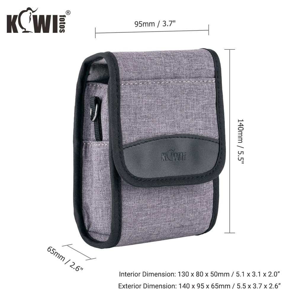 Kiwifotos Borsa per fotocamera, piccola borsa per fotocamera con moschettone e tracolla, borsa a tracolla (5,1 x 3,1 x 2,0 pollici), grigio, Borsa organizer