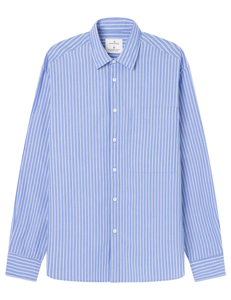 SPRINGFIELD Shirt Popelin Stripe Fashion Men, Blue Horizon, S