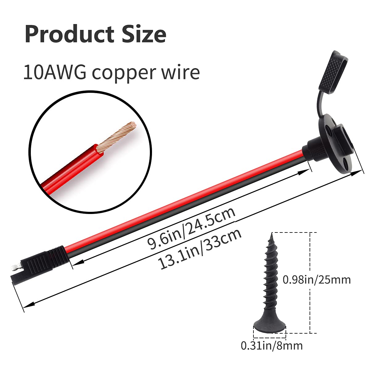 Billion wealth 2Pack SAE Connector Power Socket 1FT 10AWG SAE Power Socket Sidewall Port Connector Pure Copper SAE Port 10Gauge SAE Power Port SAE Female Socket for Solar Generator Battery Charger