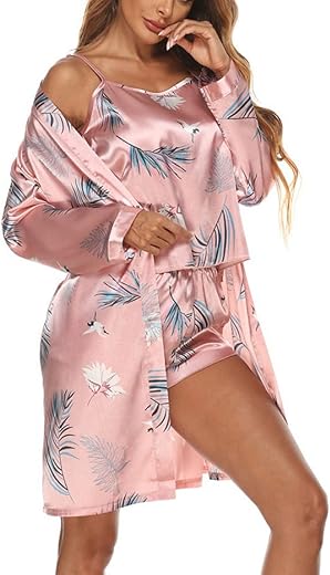 HAIBING 3 Pcs Pajama Set, Tank Top Shorts Nightwear Set Breathable Stylish Skin Friendly for Night Parties (M) Pink