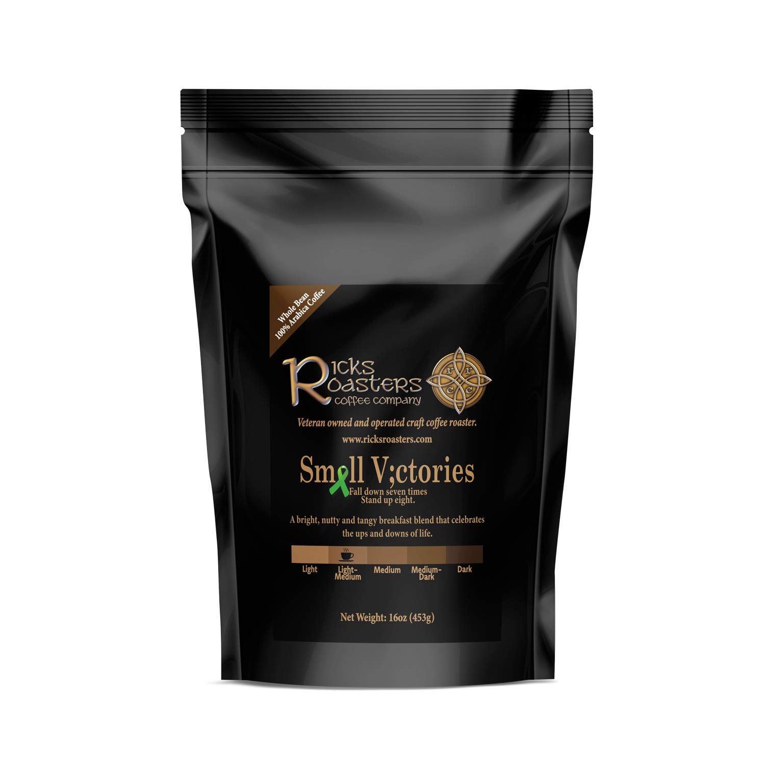 Ricks Roasters Coffee | Small Victories Breakfast Blend | 1 Pound (1 lb) Whole Bean | Artisan Light Roast Breakfast Blend | USA Veteran Owned & Operated