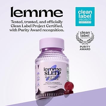 Lemme Sleep Gummies with 5mg Melatonin, Elderberry, Magnesium, L-Theanine, Chamomile and Lavender, Drug-Free Nighttime Sleep Aid, Gluten Free, Gelatin Free, Non GMO, Berry Flavored (60 Count)