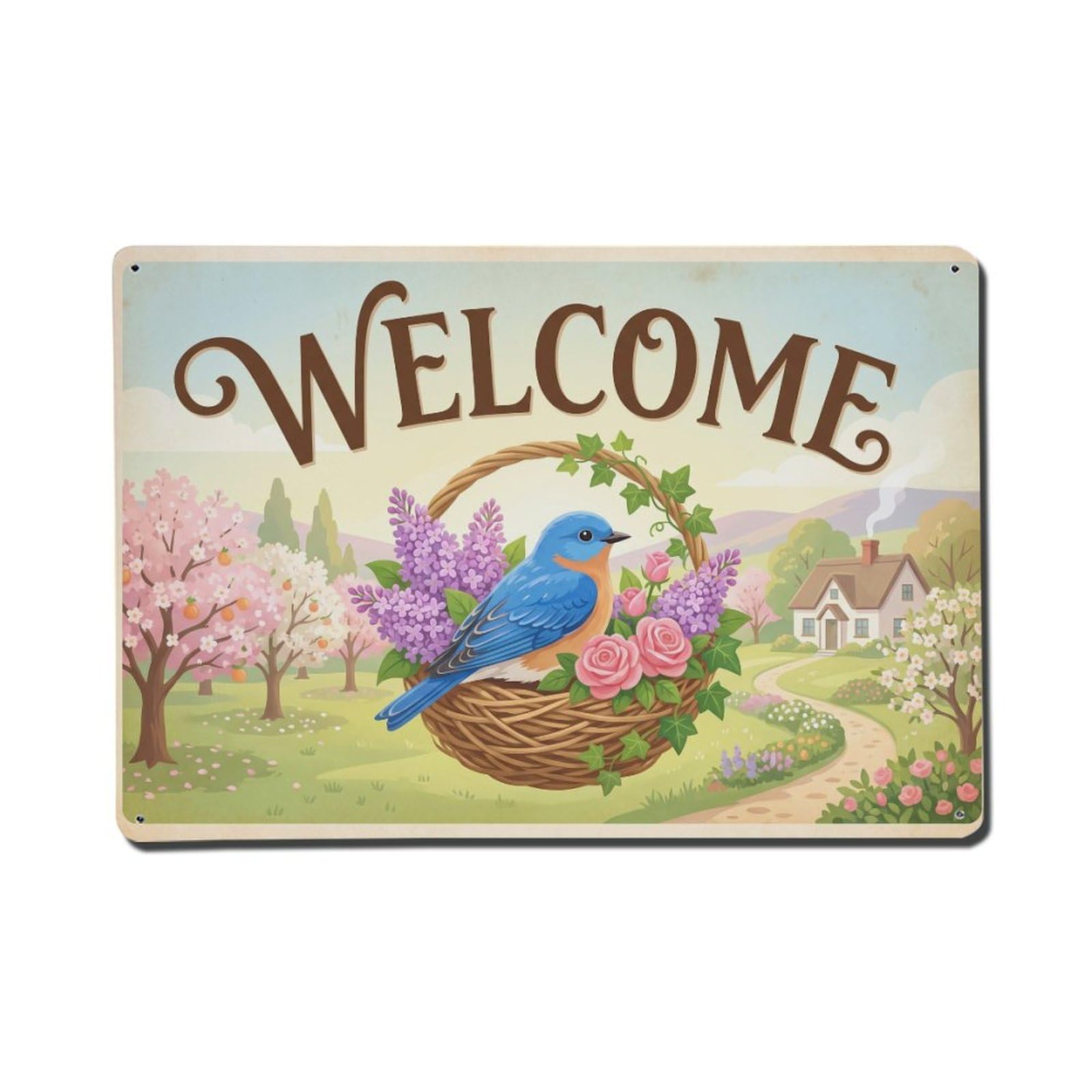 Vintage Welcome Bluebird Nature Lover Metal Tin Sign