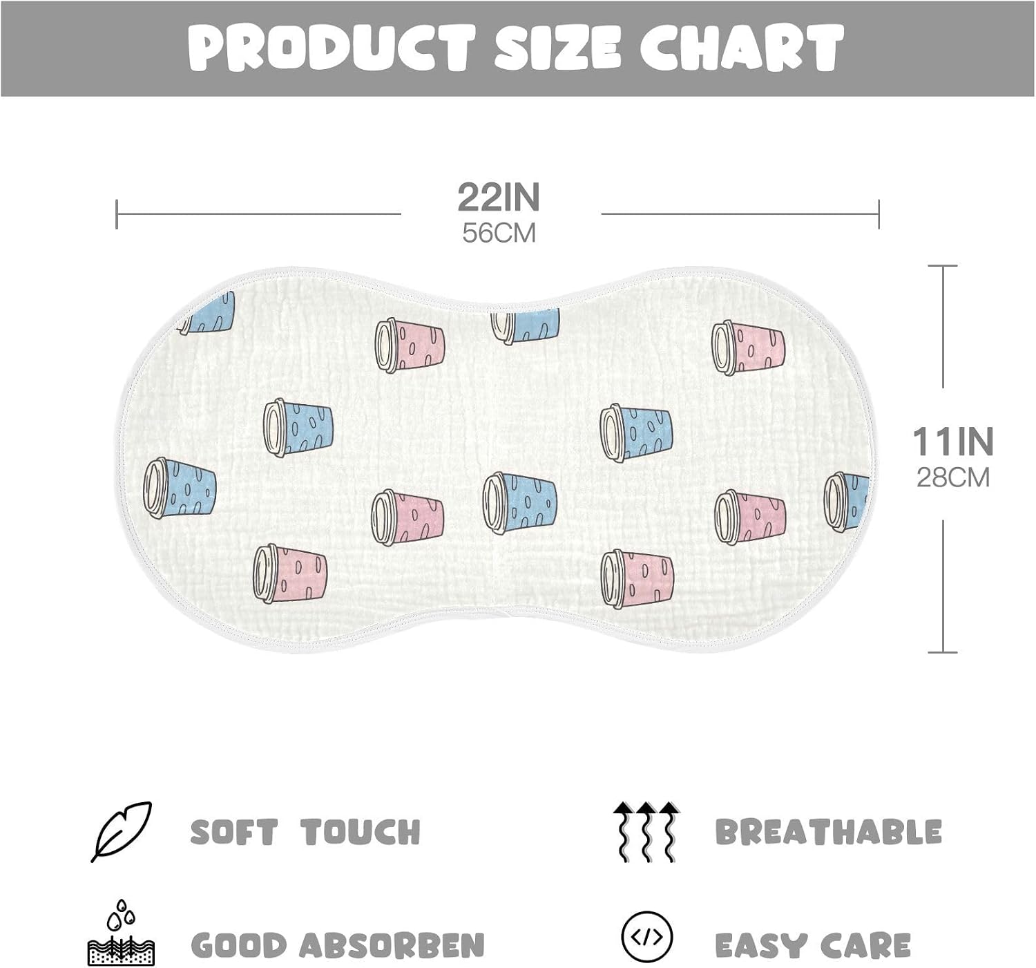vvfelixl Cute Coffee Cup Burp Cloths for Baby Boy Girls Baby Washcloths Burp Rags 1 Pack