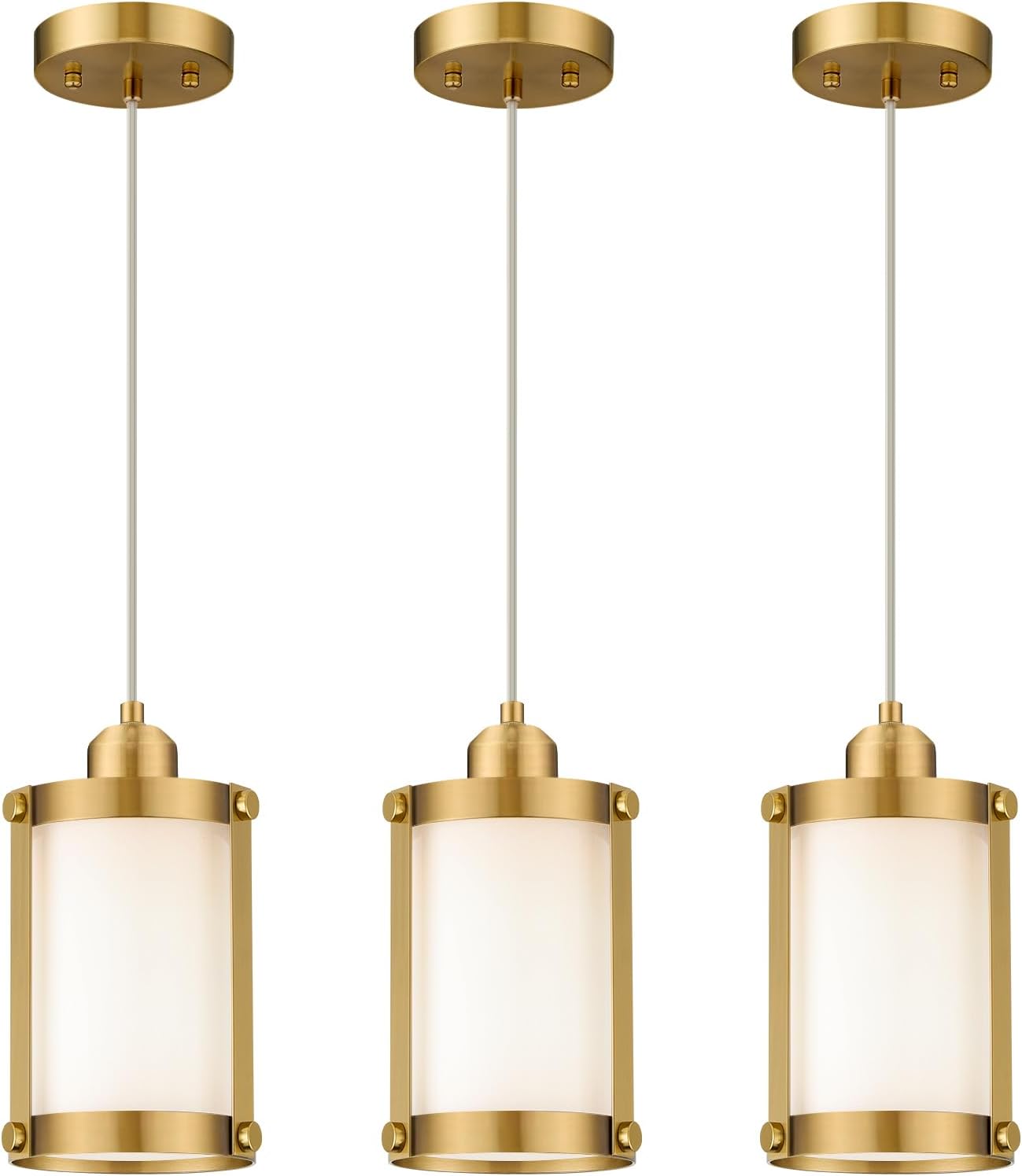 Brushed Gold Pendant Lights Kitchen Island 3 Pack, Modern Kitchen Pendant Lighting Over Island with Milk Glass, Farmhouse Brass Mini Hanging Light for Kitchen Sink Dining Room, OS-3014-3PBG Gold - Milk Glass 1 - Light, 3 Pack