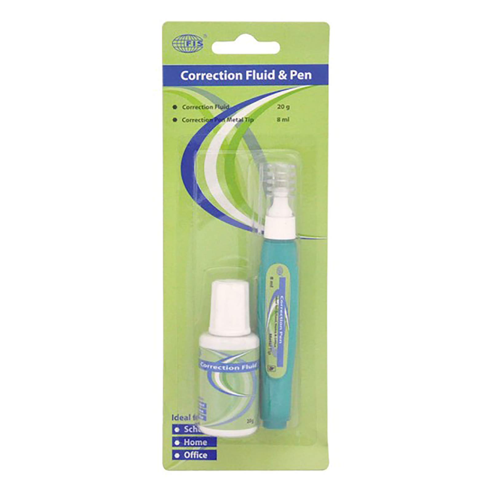 FISCorrection Fluid Size 20grams with Correction Pen Size 8ml, Set of 2, Pack in Blister Pack, Ideal for School, Home and Office Use-FSCF0903H