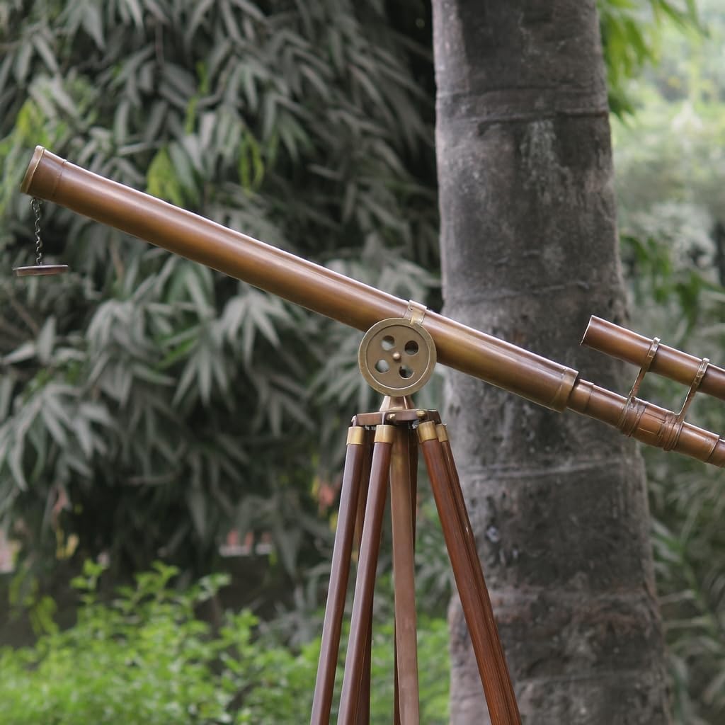 Antique Brass Telescope with Wooden Tripod Handcrafted Vintage Nautical Spyglass for Home & Office Decor Steampunk Collector Display Scope