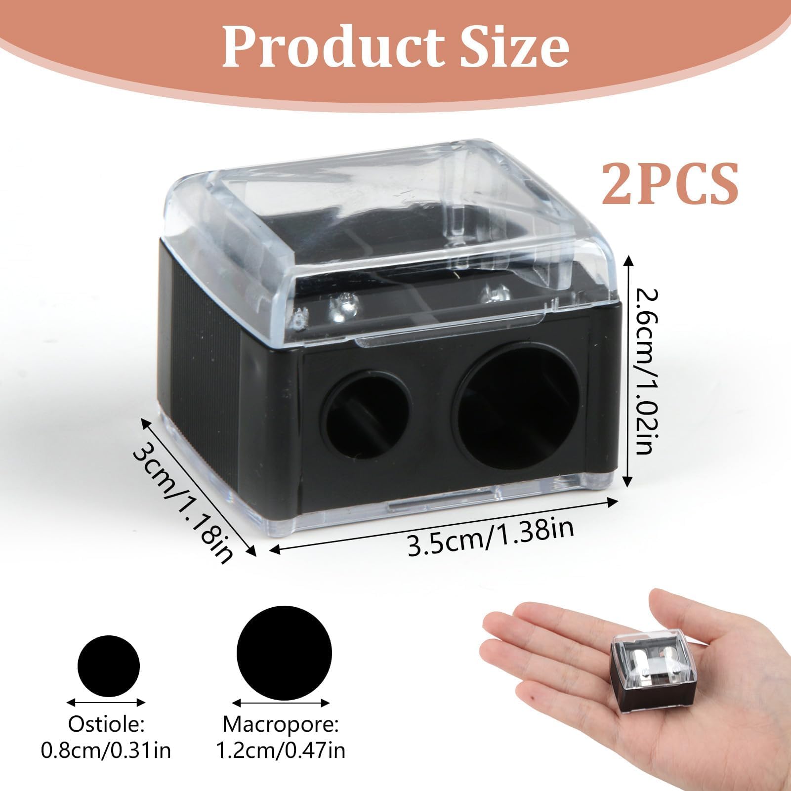 Set Di 2 Temperamatite Doppio Foro 8 E 12 Mm Con Contenitore – Nero E Grigio Per Scuola, Ufficio E Trucco - 5