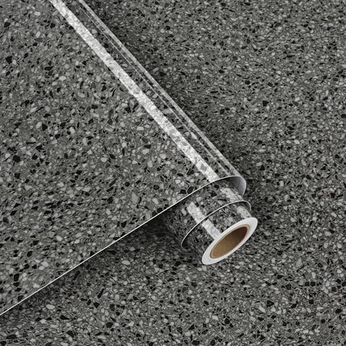 Decotalk Black Granite Contact Paper for Countertops Peel and Stick Waterproof Granite Contact Paper Black Countertop Vinyl Wrap 12x200 Inch Terrazzo Wallpaper for Kitchen Counter Vinyl Wrap by Decotalk - Used condition - Image 6