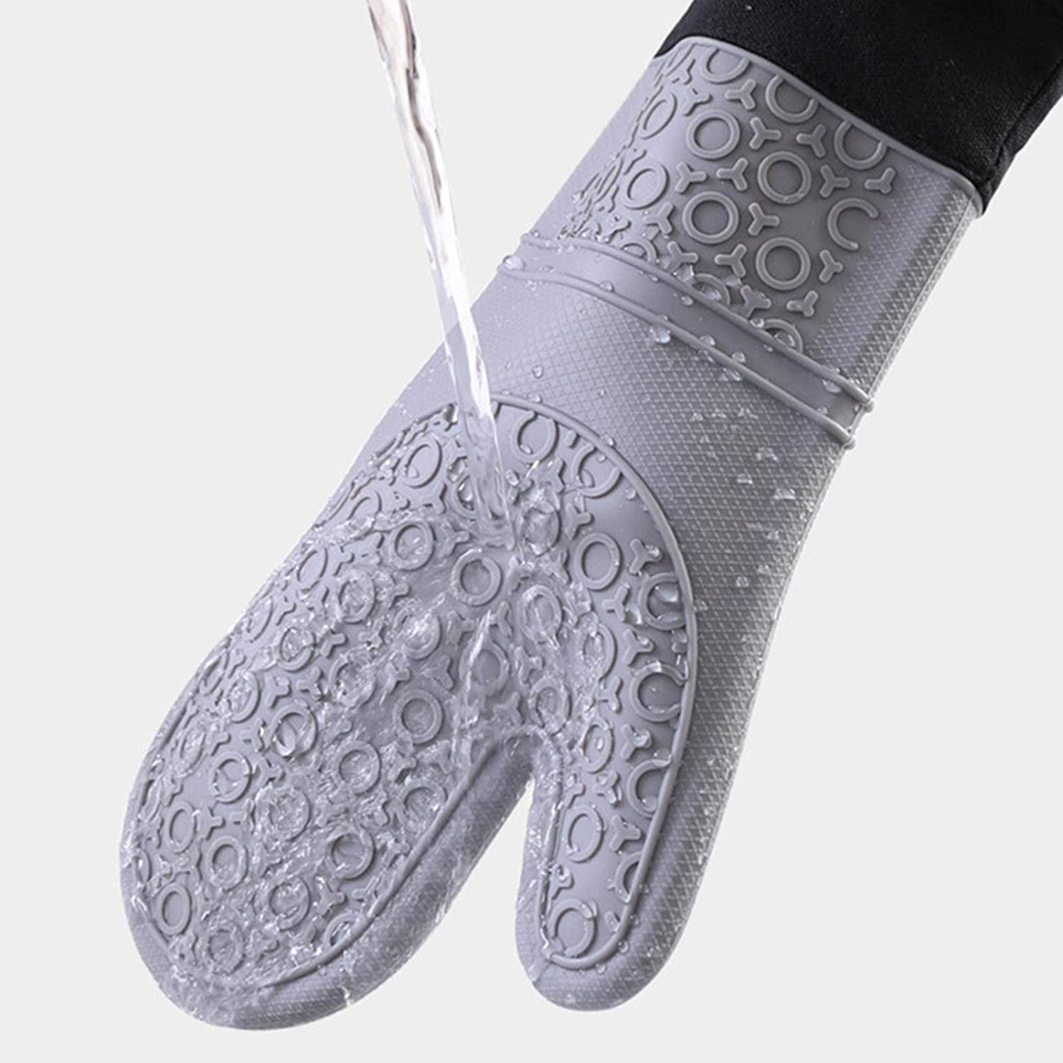 Guantes de horno de silicona resistentes al calor con forro de algodón acolchado, guantes de horno extra largos antideslizantes para barbacoa, cocinar, hornear, asar a la parrilla, barbacoa, microonda