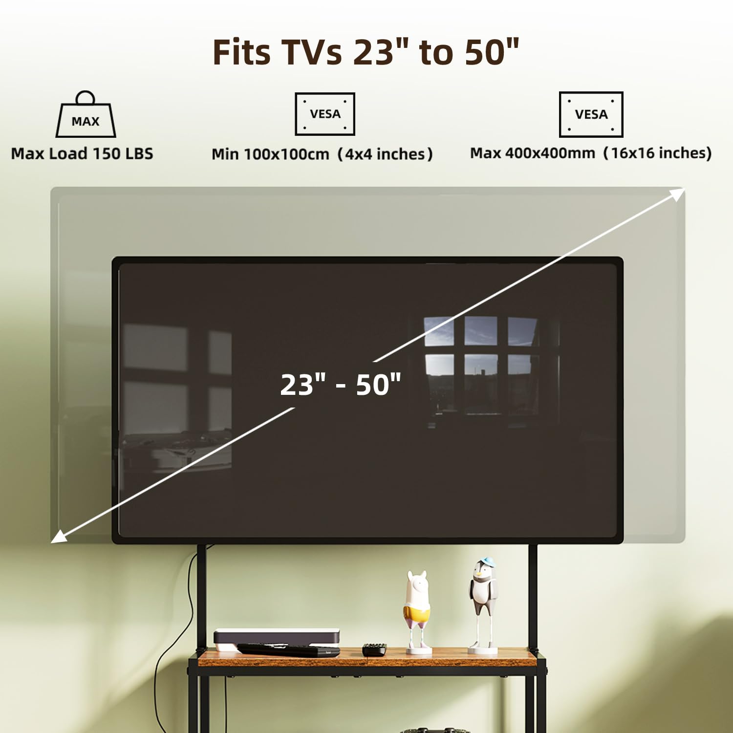 23 Inch to 50 Inch Floor Small Corner TV Stand with Storage Shelves for Living Room Bedroom, Universal Floor Television Stands with Mount, Brown TV Table Desk Shelf for Small Spaces,Patent Pending
