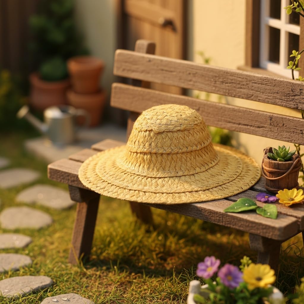 LOGOFUN 12pcs Miniature Woven Hats Simulated Mini Straw Hat Small Handcraft Top Hat Photo Props for DIY Crafts Dollhouse Doll Costume Accessories - 10CM
