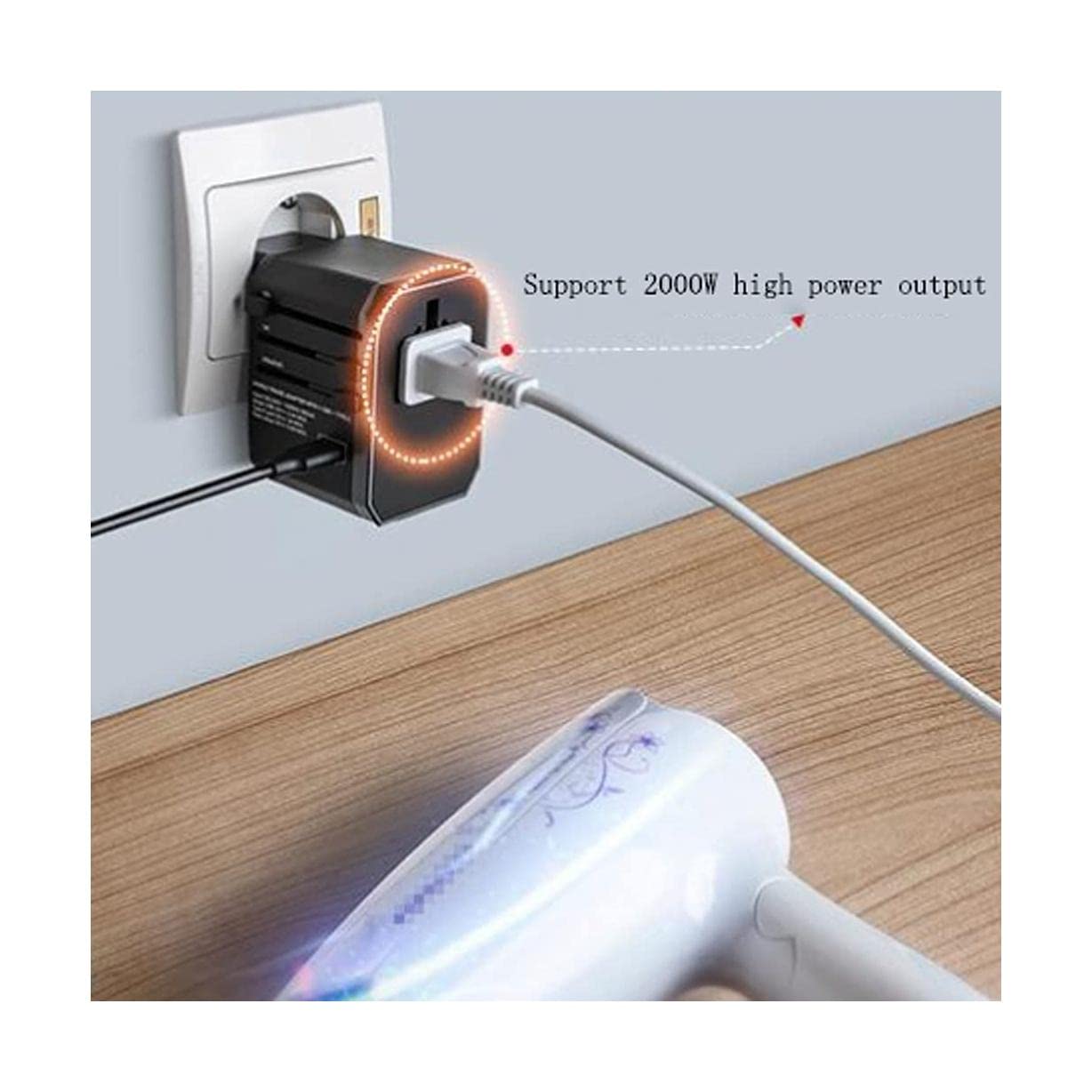 Adaptador de Corriente Internacional Universal con 4 adaptadores de enchufes de Salida de CA en Todo el Mundo USB para Europa, Reino Unido, EE. UU., AU, Asia