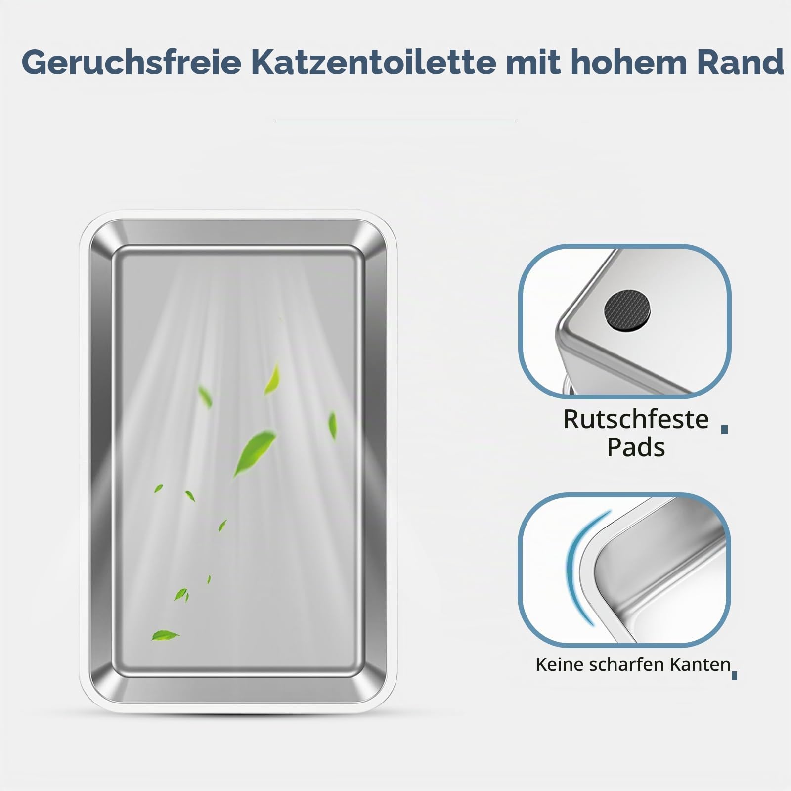 3 Pack Edelstahl Katzenklo, XL 22.9'' x 15'' x 10.3'' High Sided Metall Katzentoilette mit Schaufel, Filter Pedal für Anti-Splash, Nicht klebrig, leicht zu reinigen (Schwarz)