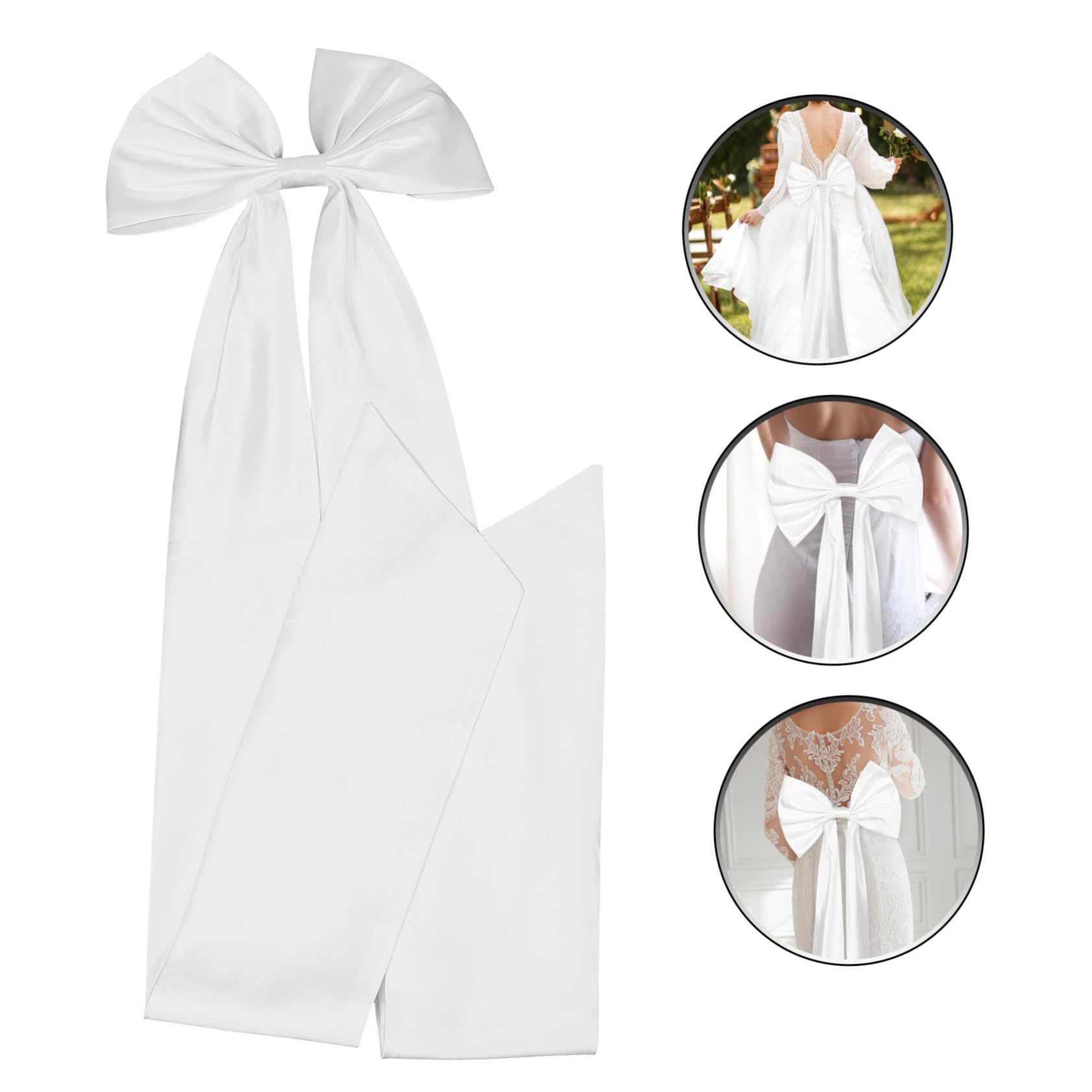 Abnehmbare Brautschleife aus Weißem Satin für Hochzeitskleid | Langer Schleifenzug mit Elegantem, Schlichtem Design, Passend für Formelle Robe und Kirchliche Trauung