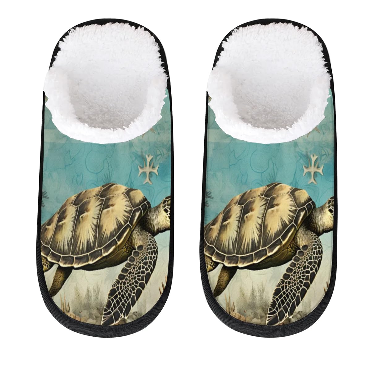 Hsnar Rustic Coastal Turtle Non Slip House Slippers for Women Indoor Slippers for Men Soft House Shoes Spa Slippers, M