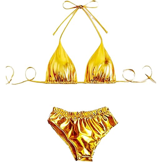 Metallic Bikini Halter Top Two Piece Swimsuit