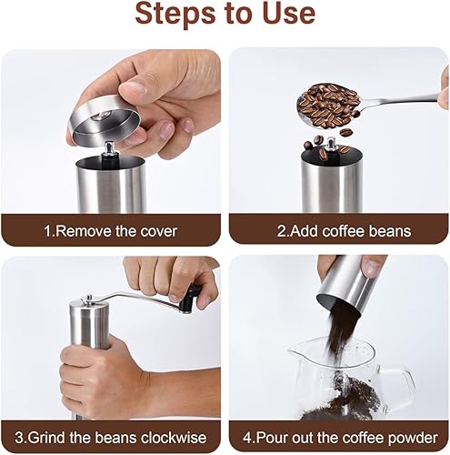 Miniatura 4 de Molinillo de café manual, molinillo de rebabas cónico portátil con 18 ajustes ajustables, molinillo de café de acero inoxidable para camping, viajes