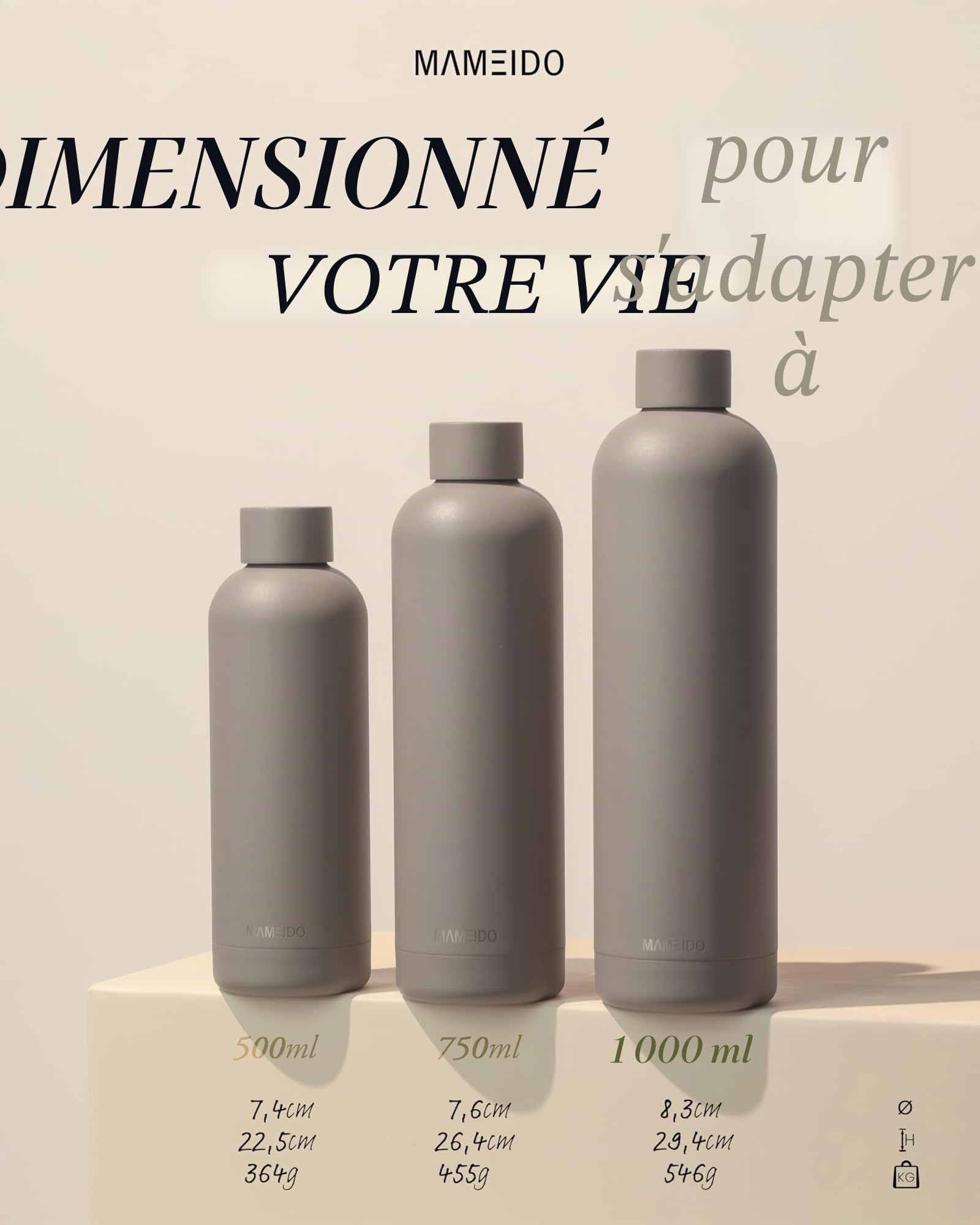 MAMEIDO Gourde Isotherme 1 l, Bouteille Isotherme inox, étanche, sans BPA, conserve le froid à 24h, la chaleur 12h (Desert Sage)
